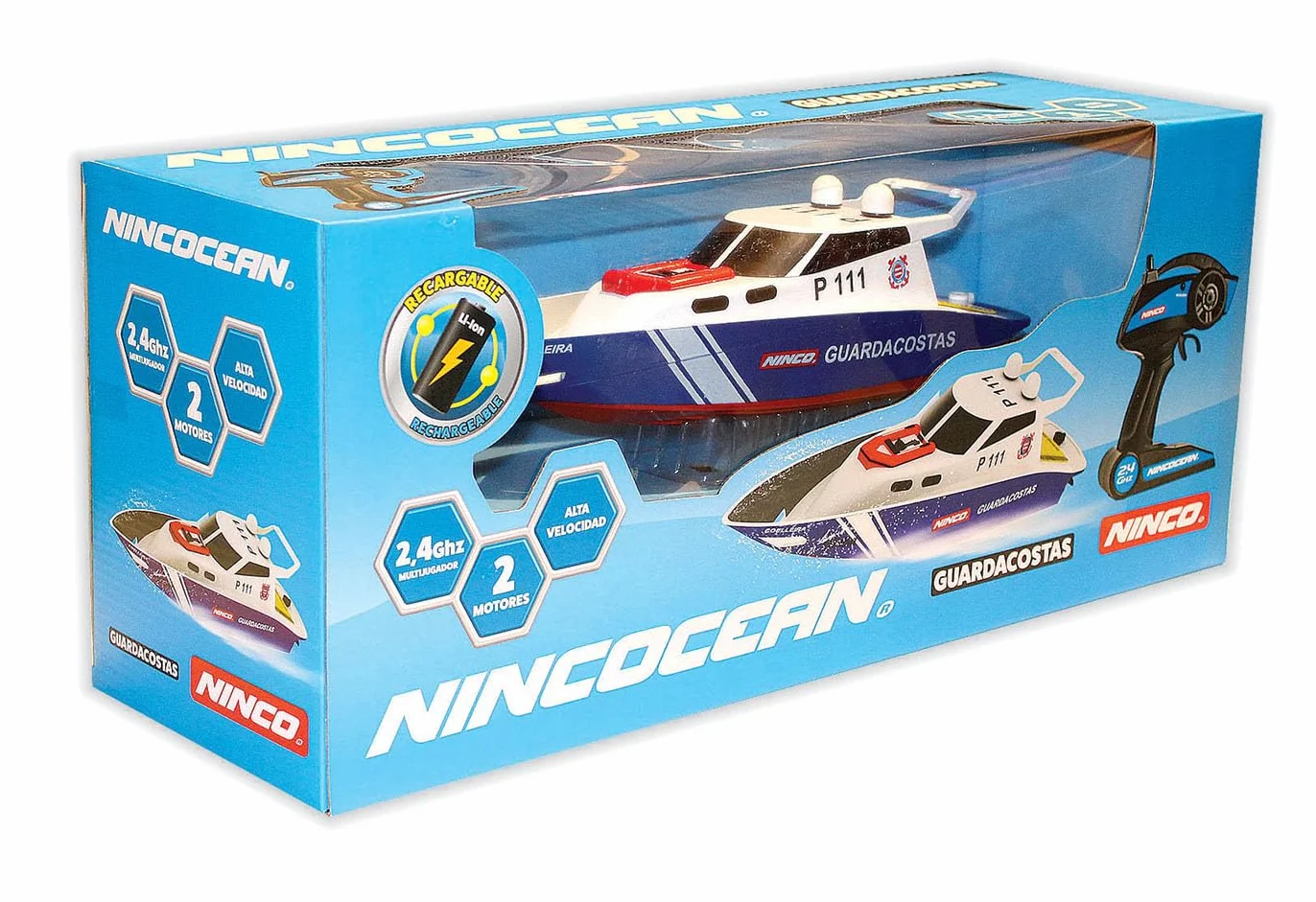 Ninco - (NH99032) NincOcean. Barco de Policía teledirigido, A partir de 6 años, color azul y blanco