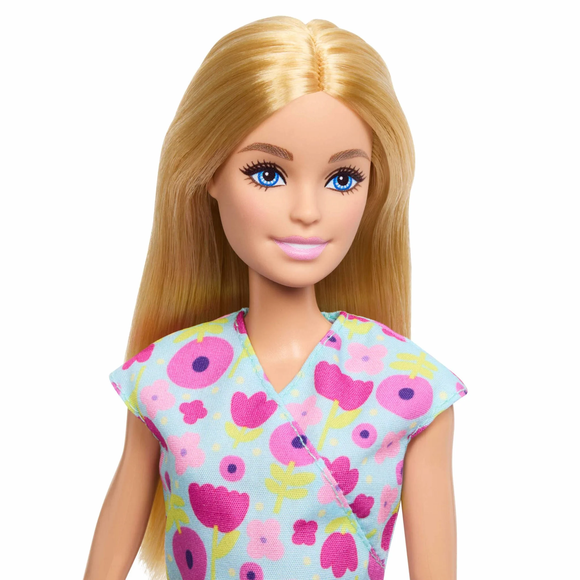 Barbie Profesiones Conjunto de muñeca pediatra con Pelo Rubio y Vestida con una Bata, 2 muñecos bebé, Mesa de reconocimiento y Accesorios, JMK12