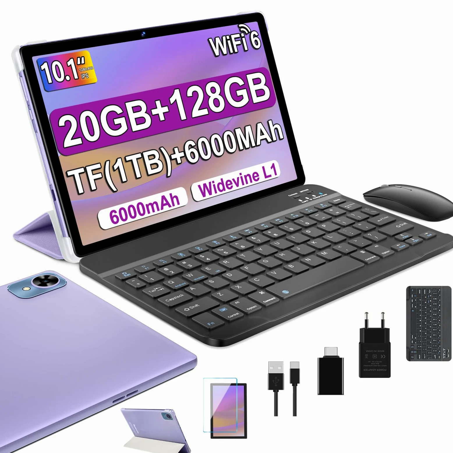 Tablet Android 10.1 con Teclado y Ratón, 20GB+128GB, Octa-Core