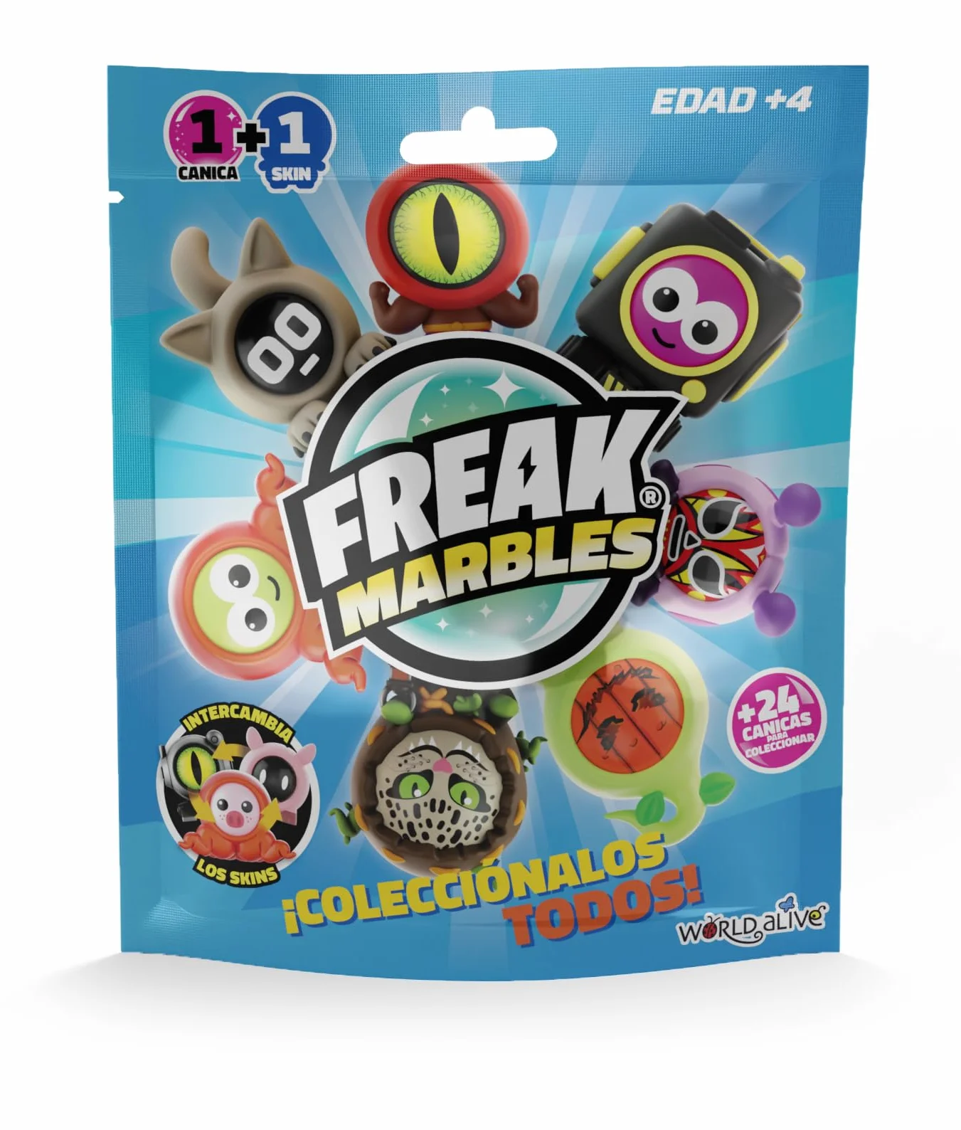 Freak Marbles, 1 canica sorpresa con su diseño a juego, colecciona, juega y comparte, Freak Marbles para niños de 4 años en adelante