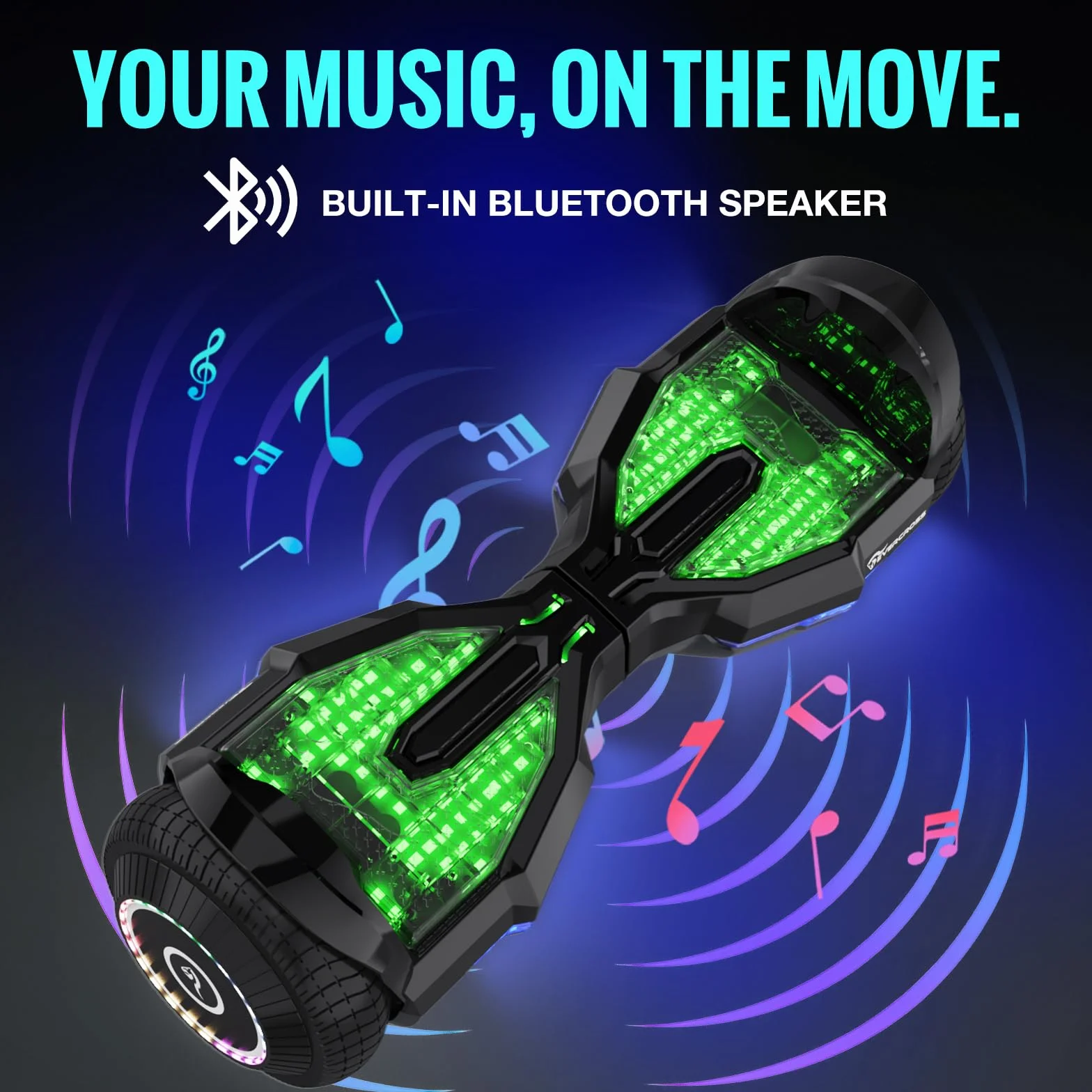 EVERCROSS EV2 Hoverboards con Asiento - 5.2 Ah Batería, 15 km/h, Música Bluetooth, Luces de Pedal de 7 Colores, Carga máxima 85 kg, Hover Board con Hoverkart para Niños, Adolescentes y Adultos Negro