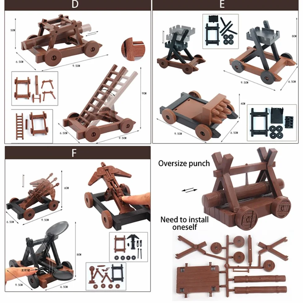 Asudaro Modelo de juguete de caballero romano antiguo DIY modelo de juguete medieval en miniatura incluyendo castillo carro soldado figura medieval caballero plástico figura de acción castillo playset