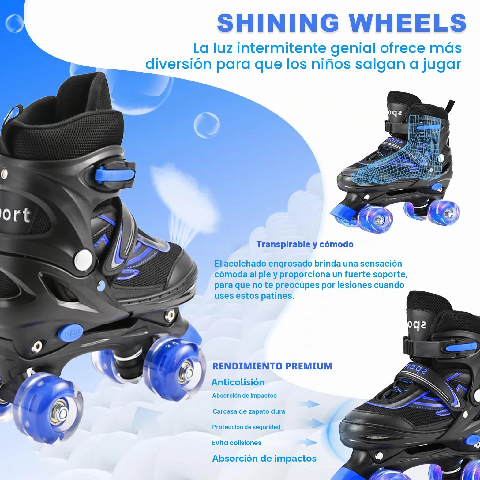 Patines ajustables para niños con ruedas iluminadas