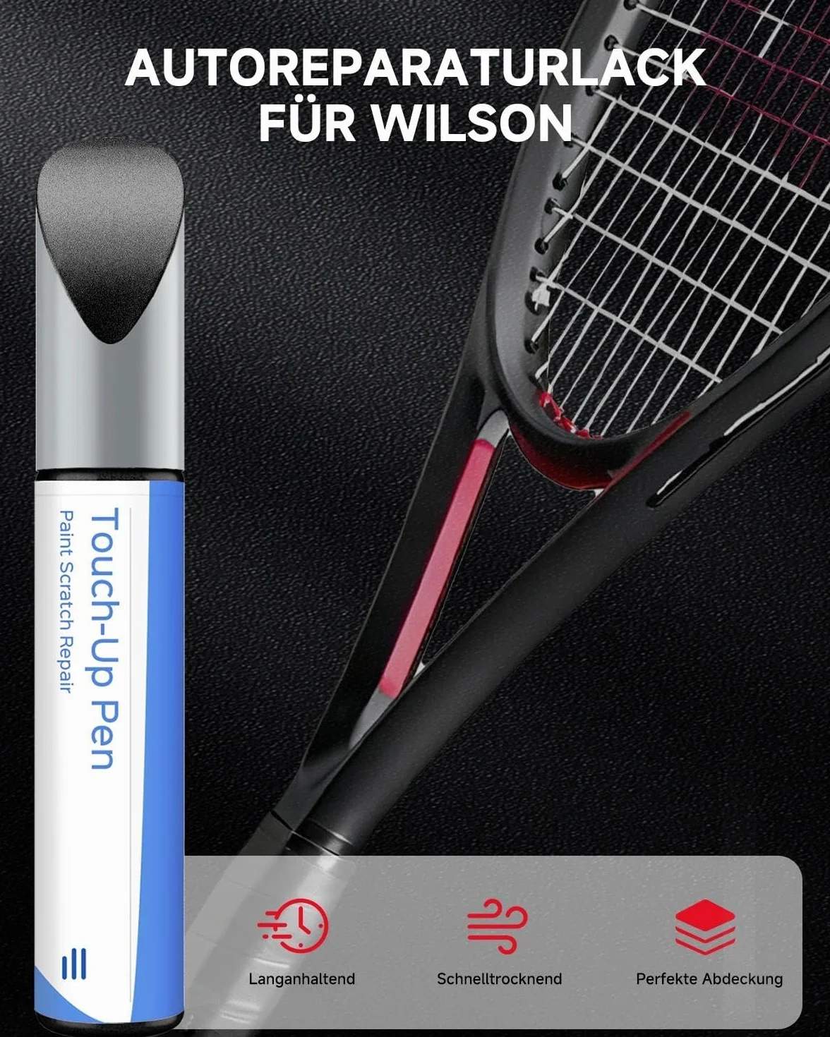 Wilson Lápiz de retoque negro para raquetas de tenis Reparación arañazos renovación color