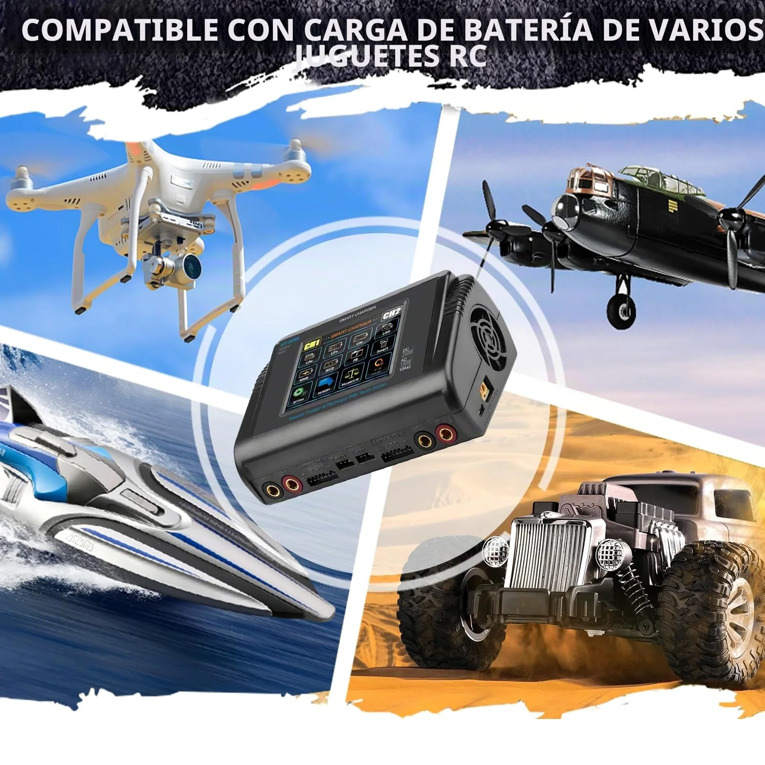 Haisito LiPo - Cargador para pantalla táctil, doble balance, CA 150 W, CC, 240 W, 10 A, para vida útil de iones de litio, NiCd, NiMH, LiHV PB