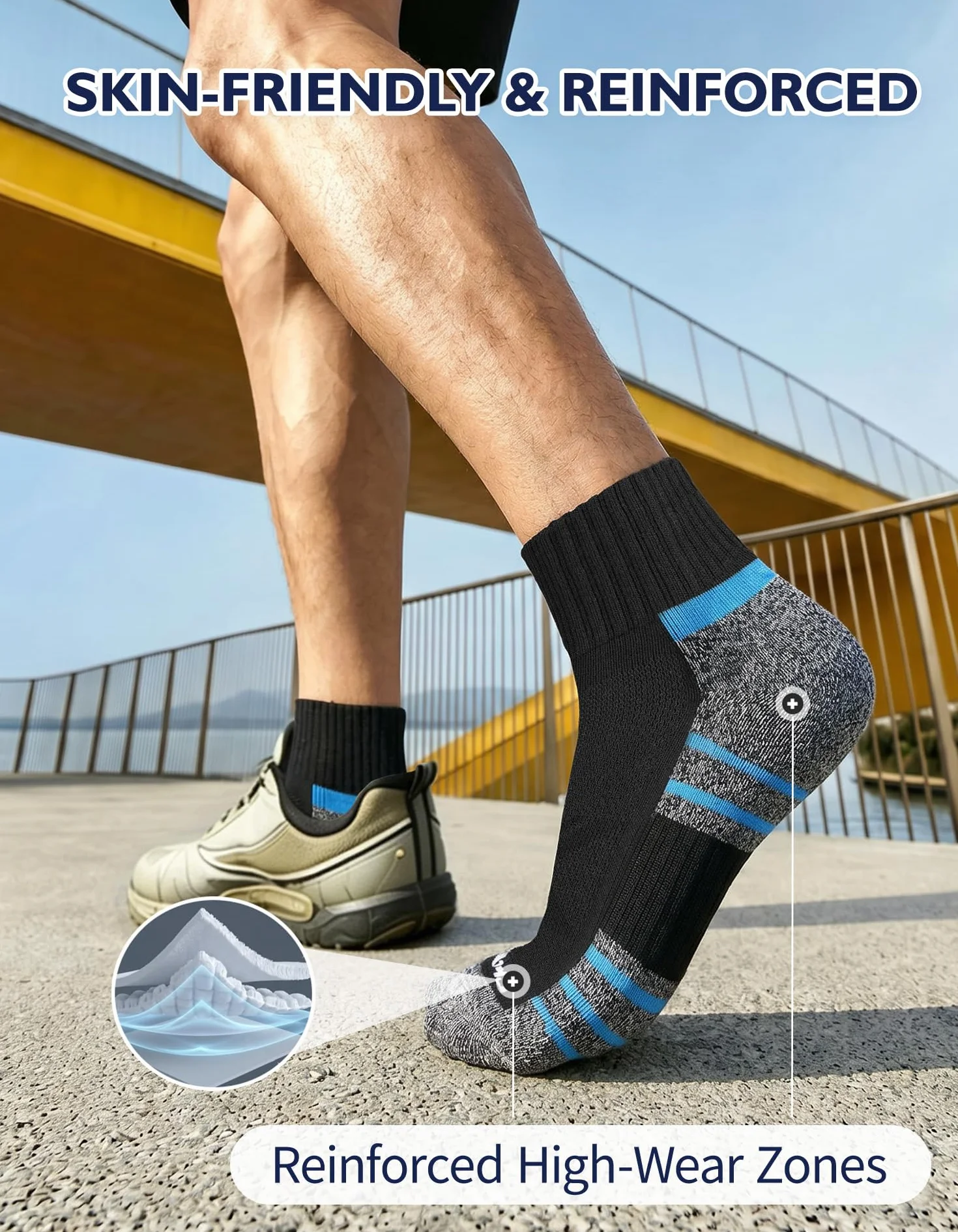 CLOSEMATE Calcetines Deporte Hombre Tobilleros 6 Pares Acolchados Algodón Transpirables Antiampollas Running Negros Blancos 39-42 43-46 47-50