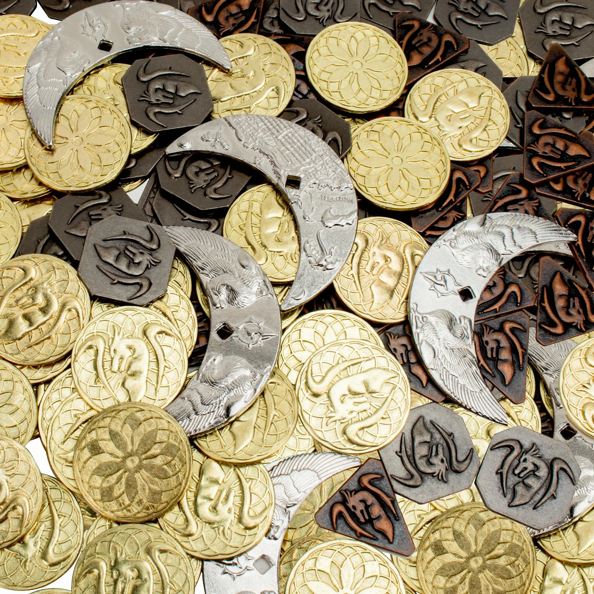 145 Monedas de Metal DND y Bolsa de Cuero, Contiene 60 Monedas de Oro, 40 Monedas de Plata, 40 de Cobre y 5 Monedas de Platino, Bueno para Juegos de Mesa RPG.