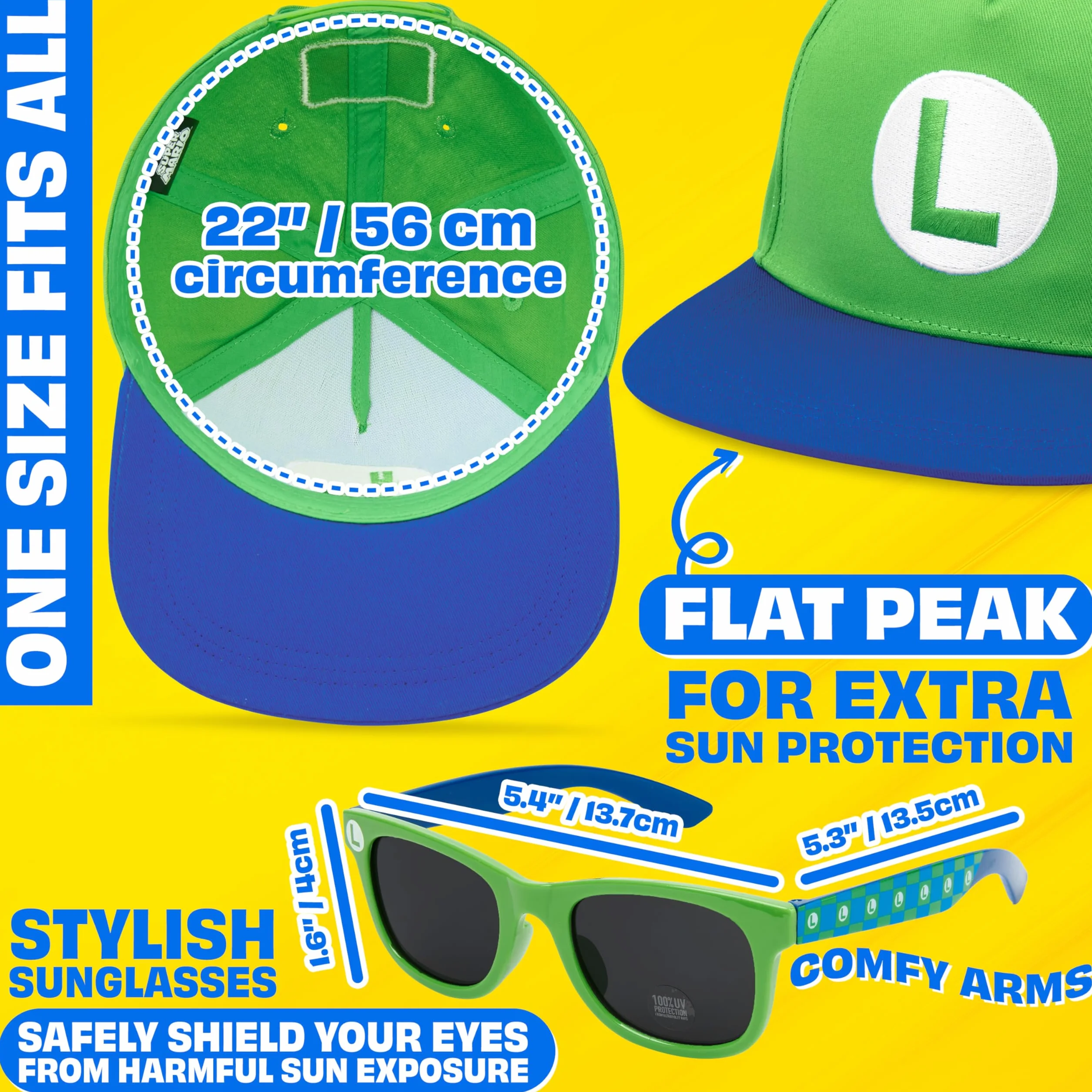 Gorra y Gafas de Sol Niño Set Minecraft Super Mario Bob Esponja Fortnite Protección UV Verano