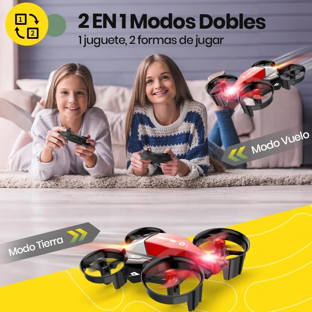 Holy Stone HS210F Mini Dron para Niños, Cuadricóptero RC 2 en 1 para Interior con Luces LED, Despegue/Aterrizaje, Giro 3D, 2 Baterías Modulares Seguras, Regalo para Niños y Niñas