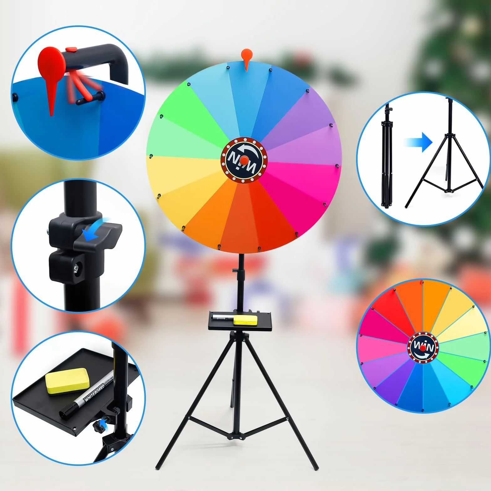 Ruleta Giratoria de Premios de Pie Grande 60cm Altura Ajustable 100-200cm 14 Ranuras Pizarra 24" para Feria
