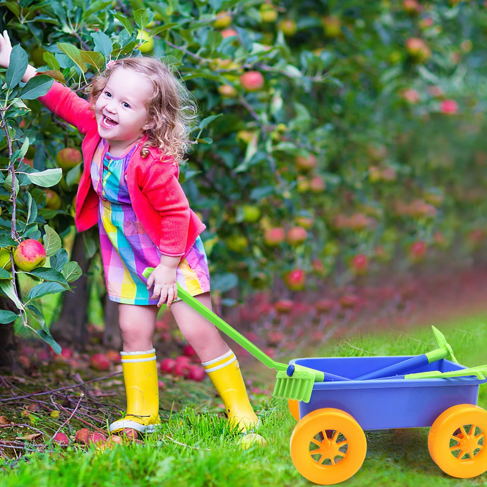 deAO Carretilla y Herramientas de Jardín para Niños y Niñas - Juego de Juego con Herramientas de jardinería, Incluye 10 Accesorios y 4 Macetas para Plantas (Azul)