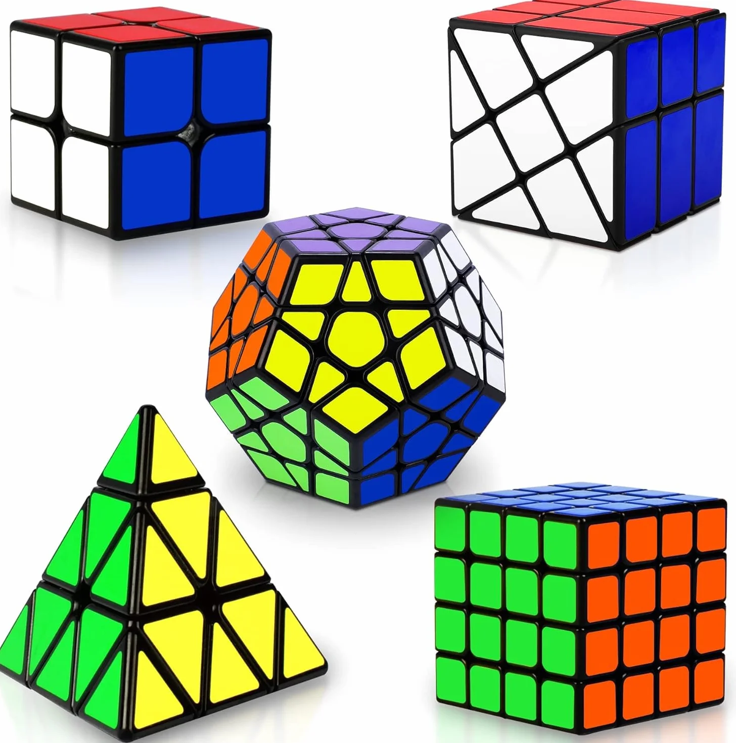 Coolzon Cubo Magico Set, Magic Cube Set de 5 Cubos Mágicos, Juego de Cubos Mágicos de Velocidad 2x2 4x4 Fenghuolun Pyraminx Pyramid Megaminx Fenghuolun Puzzle Cube Toy Presente para Niños Adultos