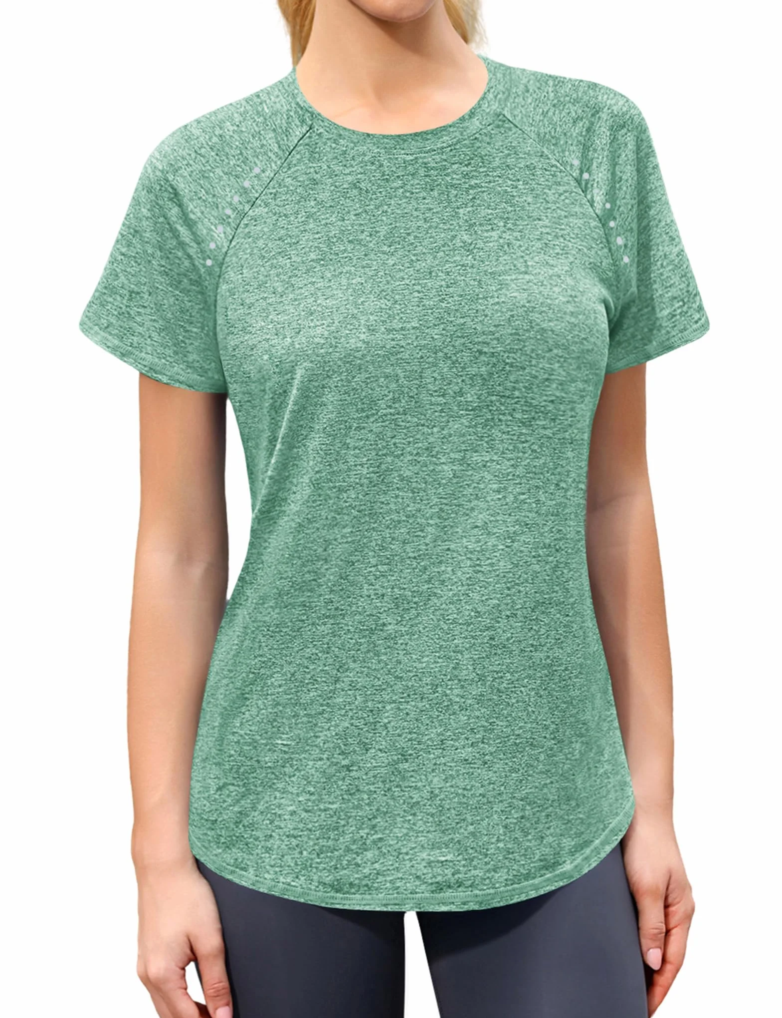 Camiseta Deporte Mujer Manga Corta Top Halter Cuello Redondo Secado Rápido Yoga Running Fitness