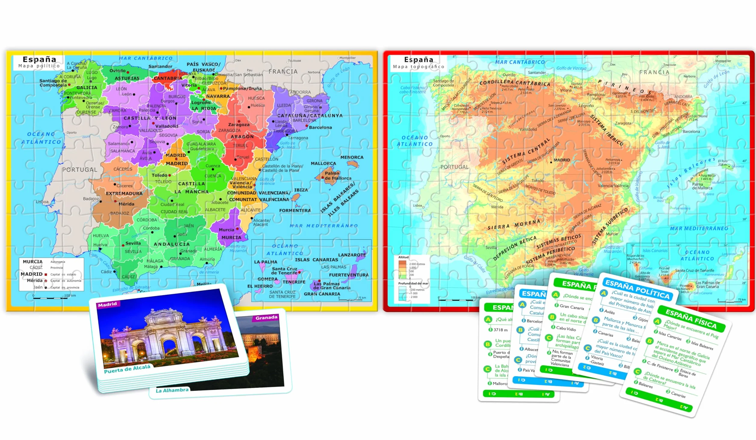 Clementoni - Descubriendo España, Juego Educativo Infanti - A Partir de 6 años - Puzzle Doble Cara del Mapa Físico y Político - Aprende Geografía y Cultura Española, 55119