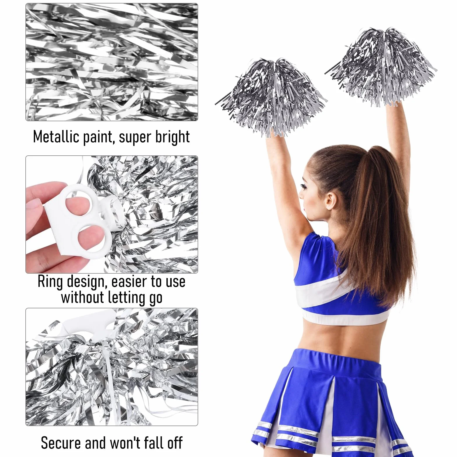 Pompones de Animadora 2 Piezas con Mango, Pompones Deportivos Cheerleading para Eventos Deportivos