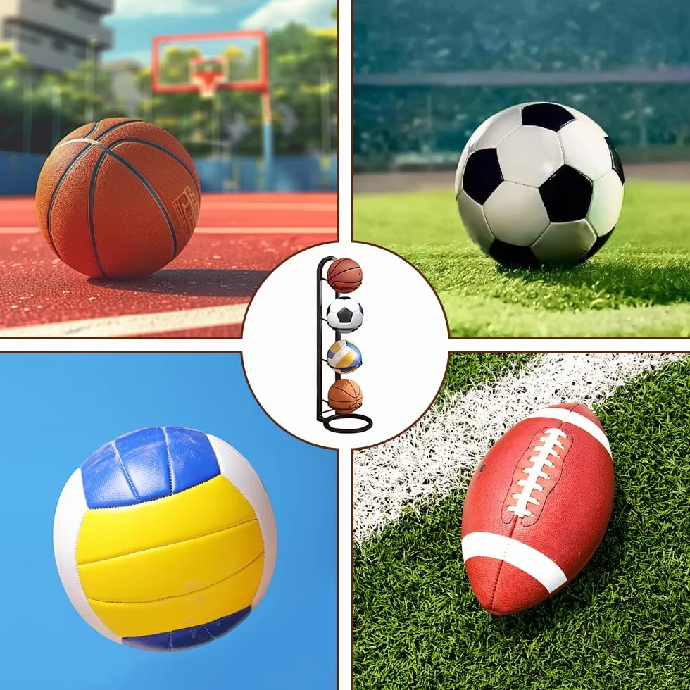 Soporte Vertical para Pelotas de Fútbol Baloncesto, Estante de Almacenamiento de 4 Niveles
