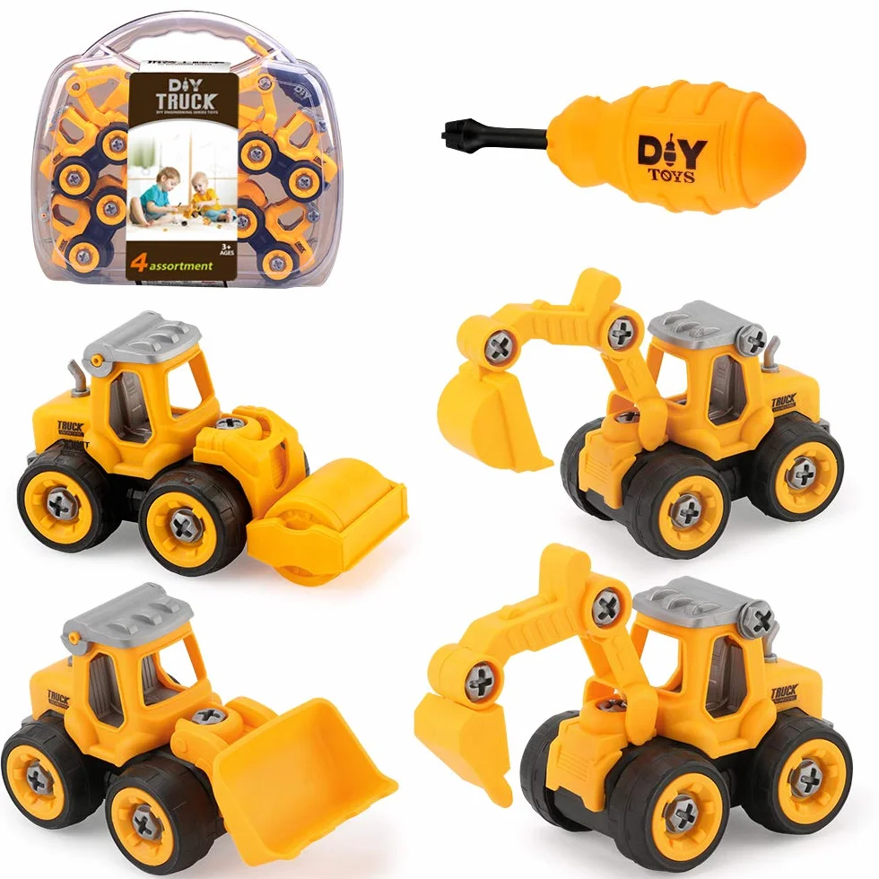 Juguete de Montaje para Coche, Camión y Excavadora Con Destornillador - Vehículos de Construcción Educativos de Bricolaje - Regalo para Niños y Niñas