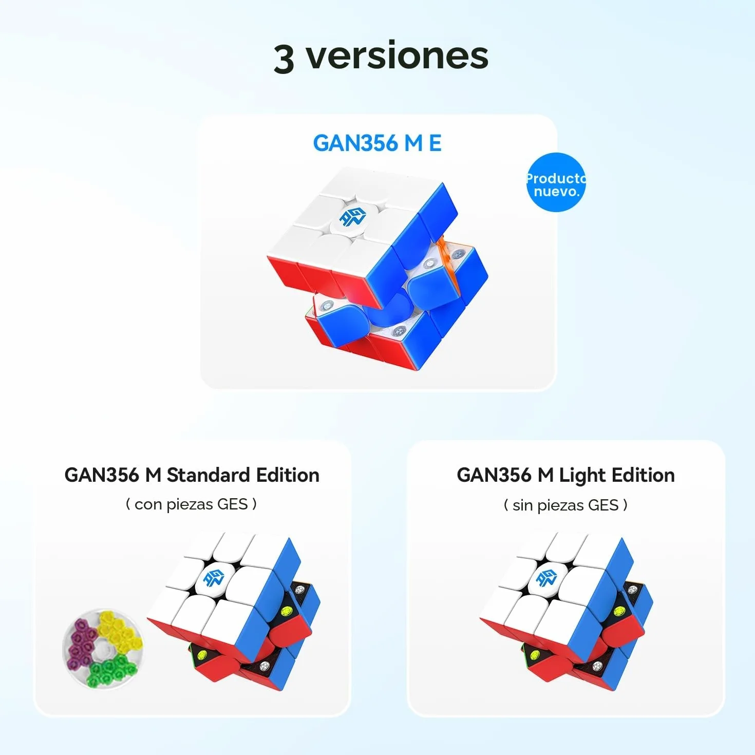 GAN 356ME Magnético Speed Cube de Edición Mejorada,Cubo Mágico 3x3 con 48 Imanes/GES Pro+/4 Niveles de Elasticidad,Profesional Original Iman-tado Cubo de Velocidad (Sin Pegatinas)