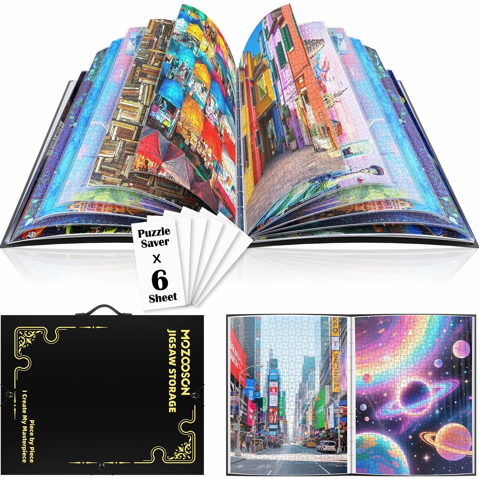 MOZOOSON Carpeta de Almacenamiento de Rompecabezas para 1000 Piezas, Organizador de Rompecabezas de Gran Capacidad portátil con 25 Bolsillos, Accesorios Puzzle Protectores y Antipolvo