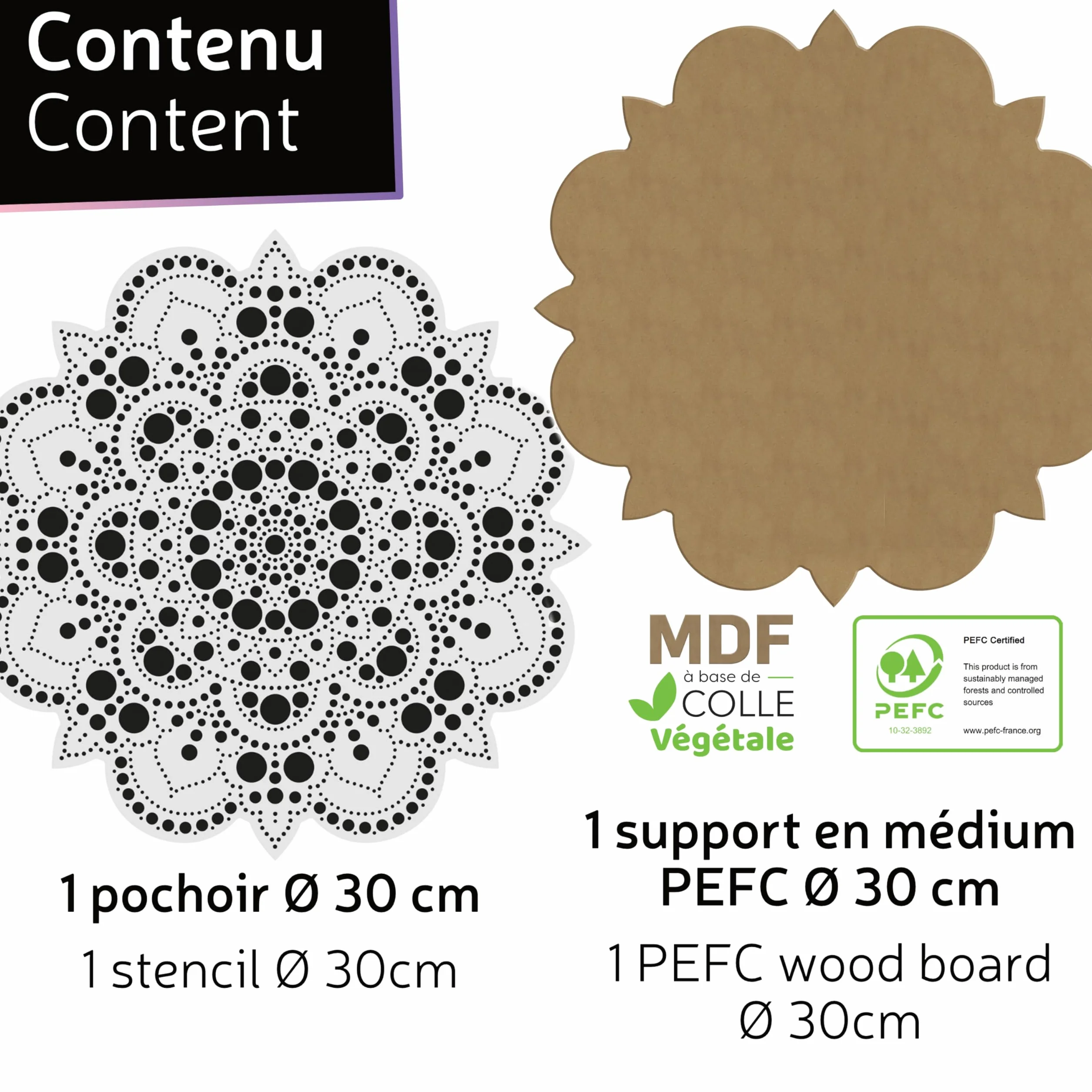 Aladine 85505 - Kit de plantilla y soporte Mandala de 30 cm para crear Mandalas de punto Painting – Pintura sobre guijarro, madera, tejidos, lienzos – Dotting Paint Points – Ocio creativo