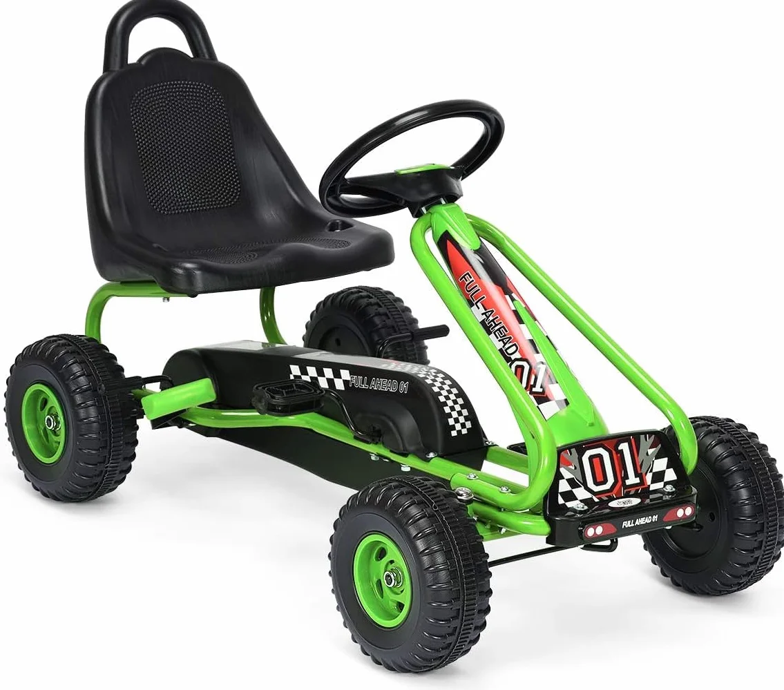 RELAX4LIFE Go Kart para Niños Con Freno de Mano y Asiento Ajustable, Coche de Pedales Con Ruedas Antideslizantes, 3-6 Años, Regalo, Carga 30kg (Verde)
