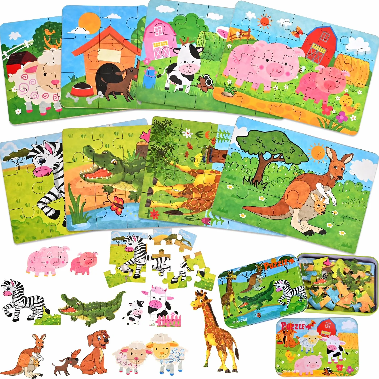 Puzzle 1-5 años Juguetes Niños 8 Pcs Juegos Educativos Animales Rompecabezas con Caja Regalo