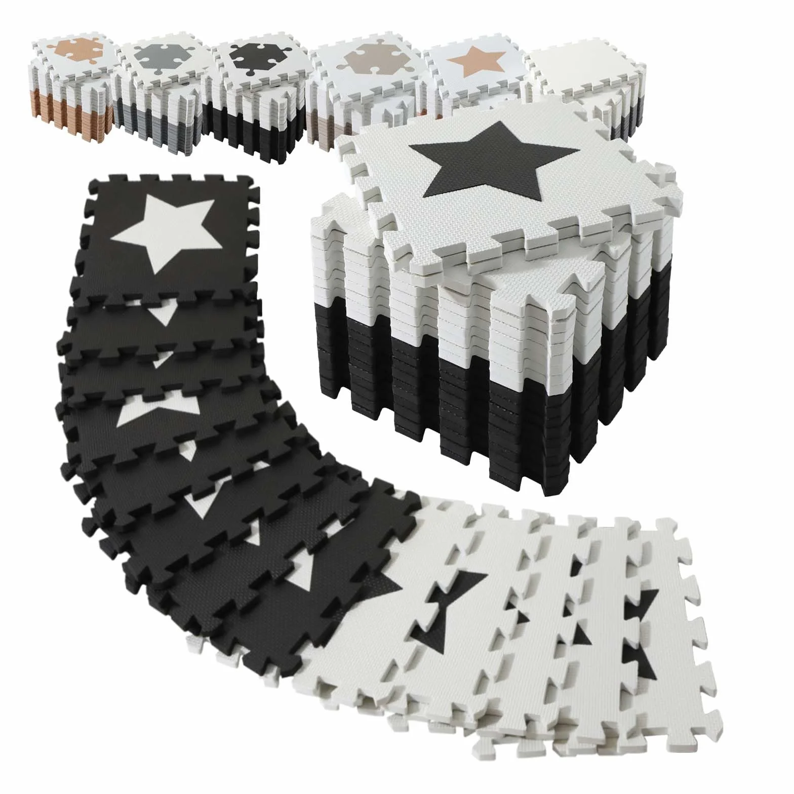 Tapete Puzzle EVA 20 Piezas Gimnasio Suelo Goma Protección Antideslizante con Bolsa Transporte Negro Blanco
