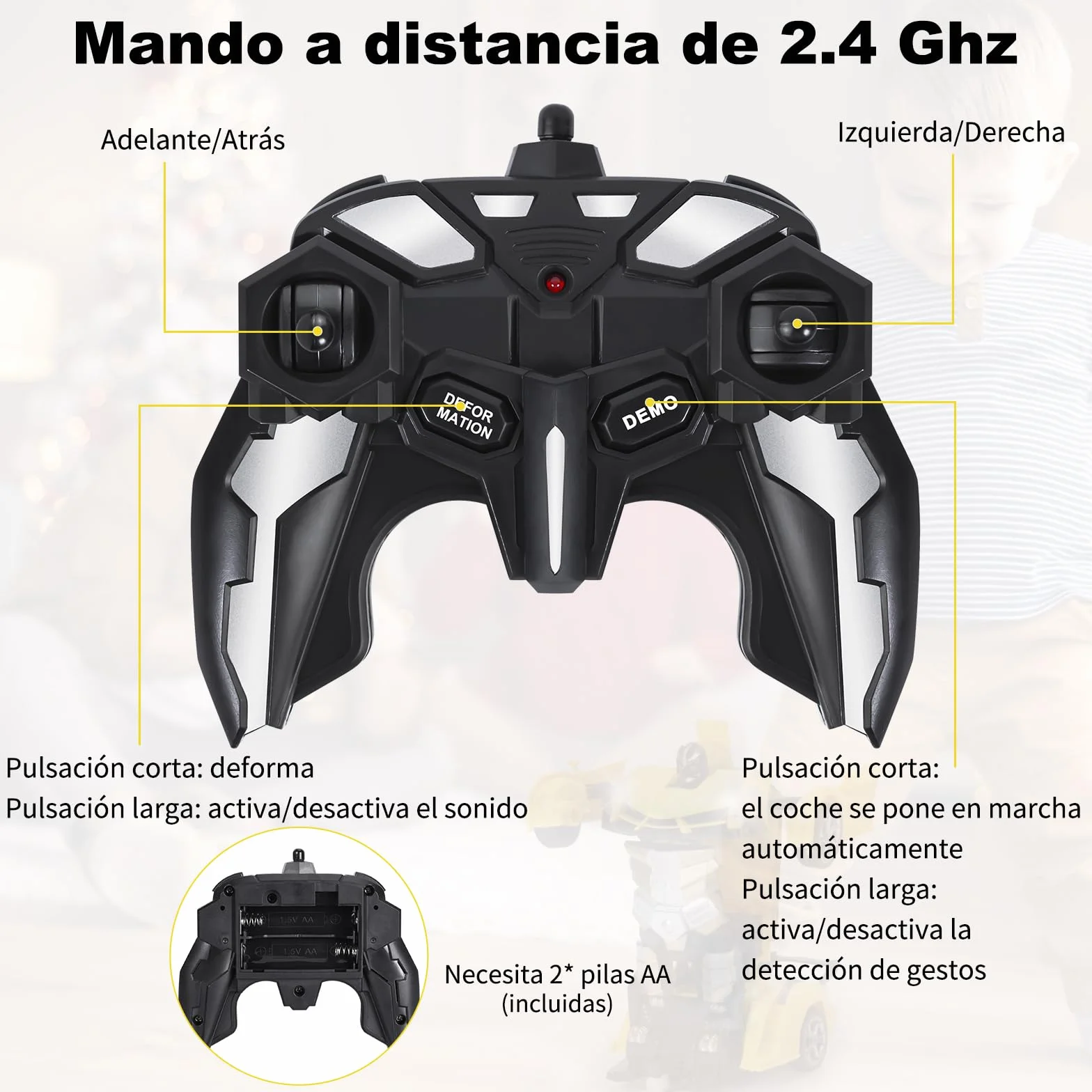 Yellcetoy Transform Juguete Coche Teledirigido, Coche Robot con el Gesto de la Mano Sening Luz Intermitente Música y Efecto de Sonido, Transformador RC Car con Baterías para Niños 3-10 Años Amarillo