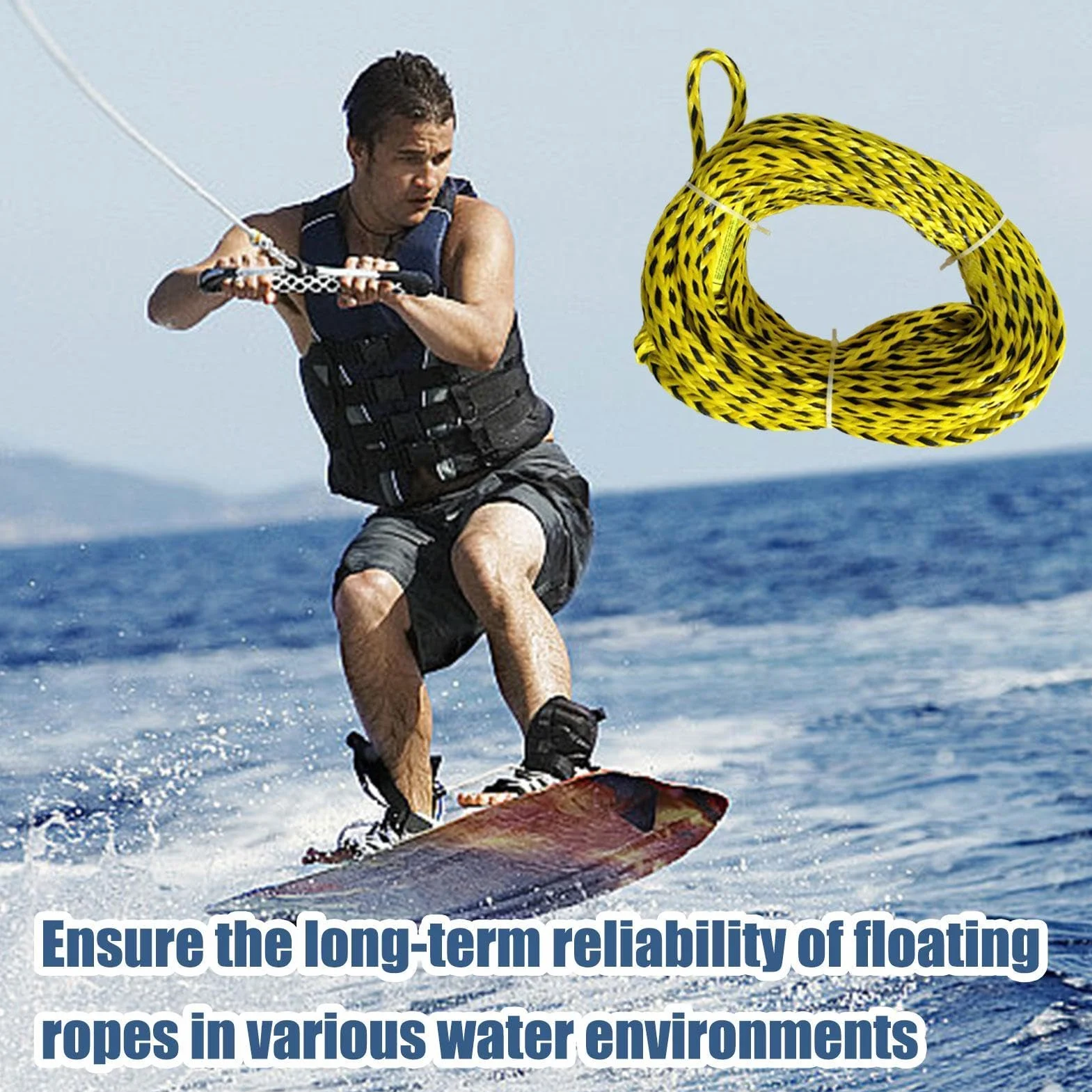 Cuerda De Esquí Acuático Flotante 75 Pies para Wakeboard Resistente