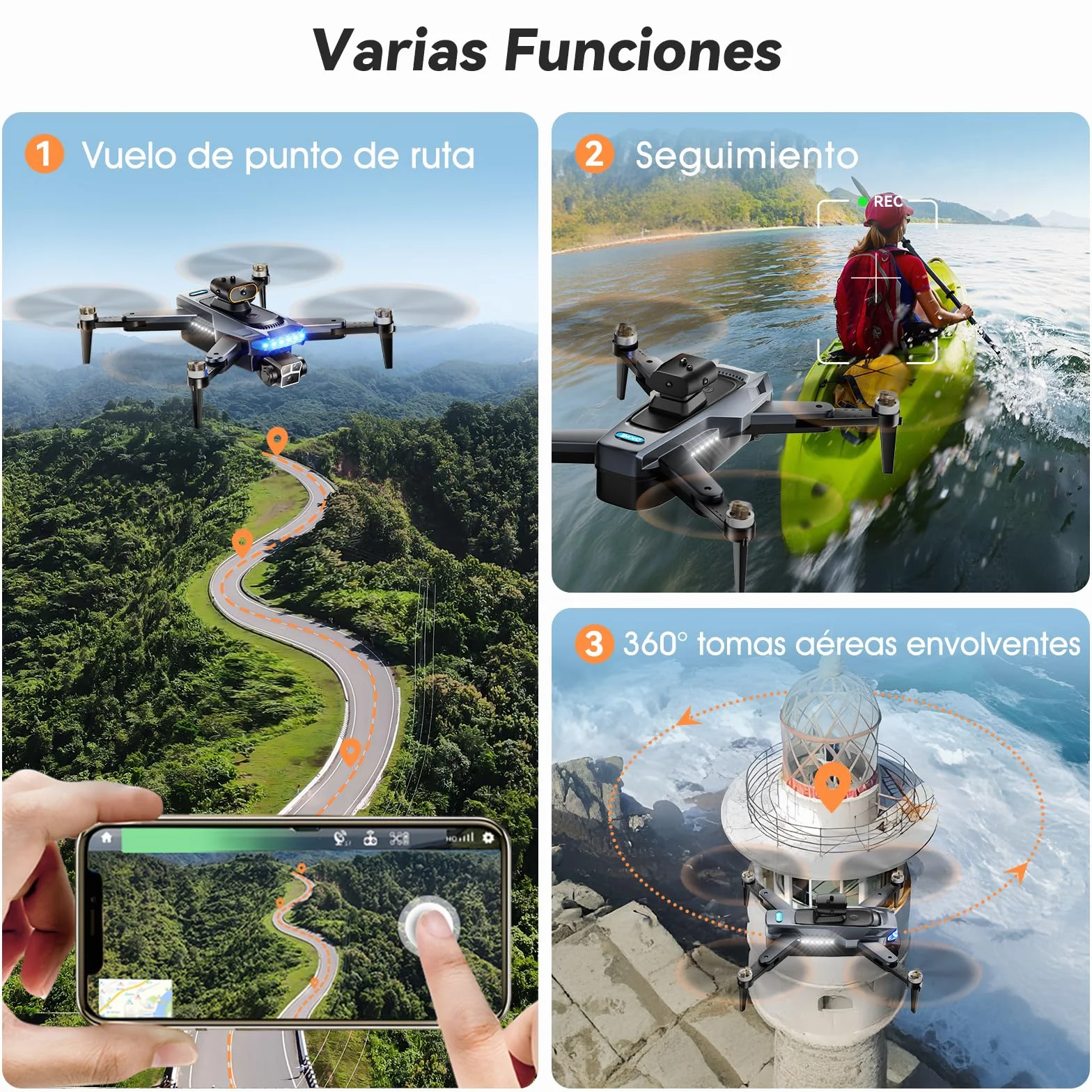 Dron con Cámara 4K GPS Motor Sin Escobillas 54 Min Vuelo 3 Baterías Plegable <249g Negro