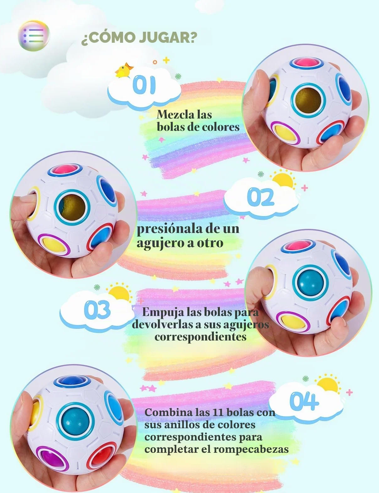 ROXENDA Rainbow Ball Magic Ball, Puzzle Brain Teaser y Bola de Estrés para Niños y Adultos