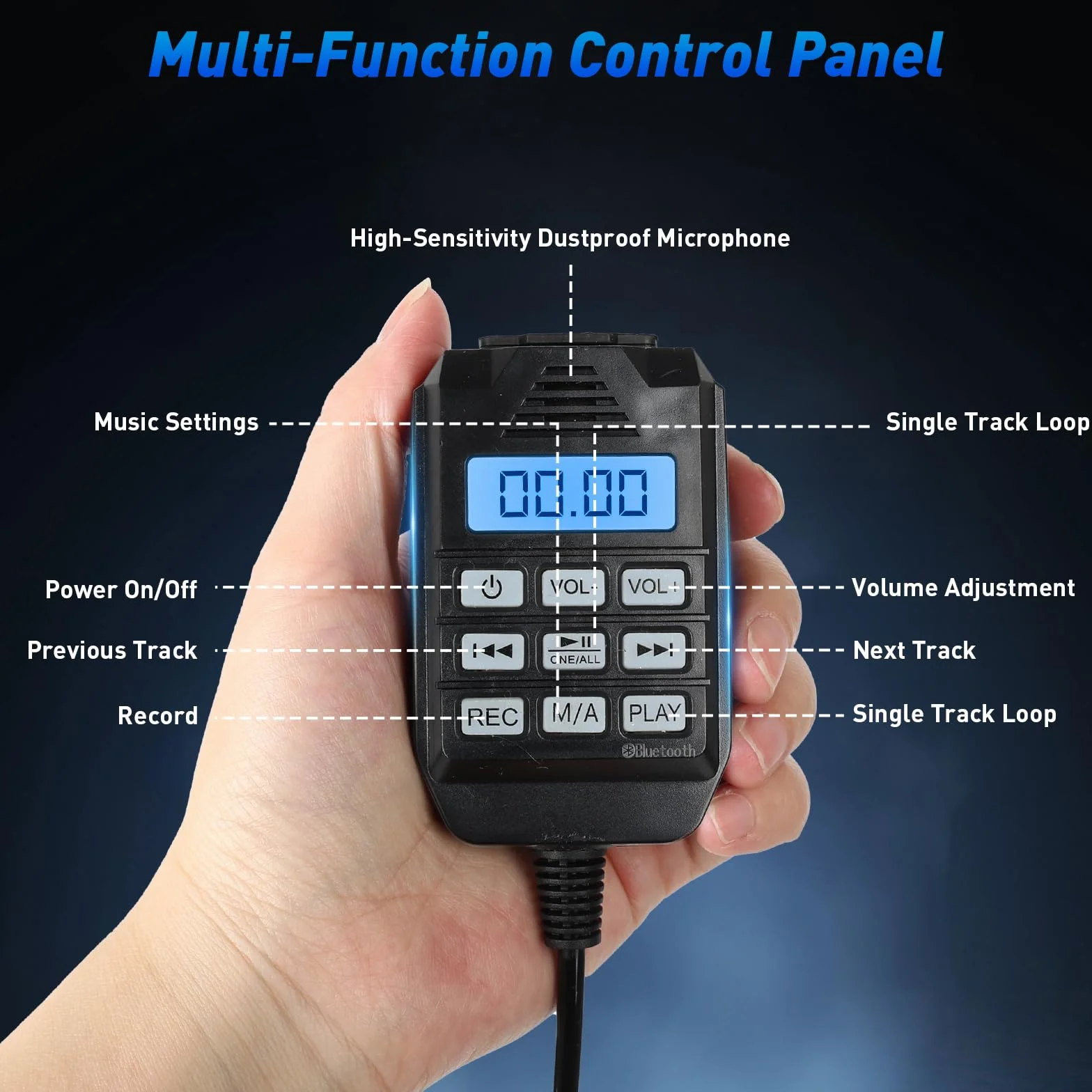 JAOGAUS Megáfono 100W con Bluetooth, Grabación, Sirena, Micrófono Externo, USB, Doble Alimentación