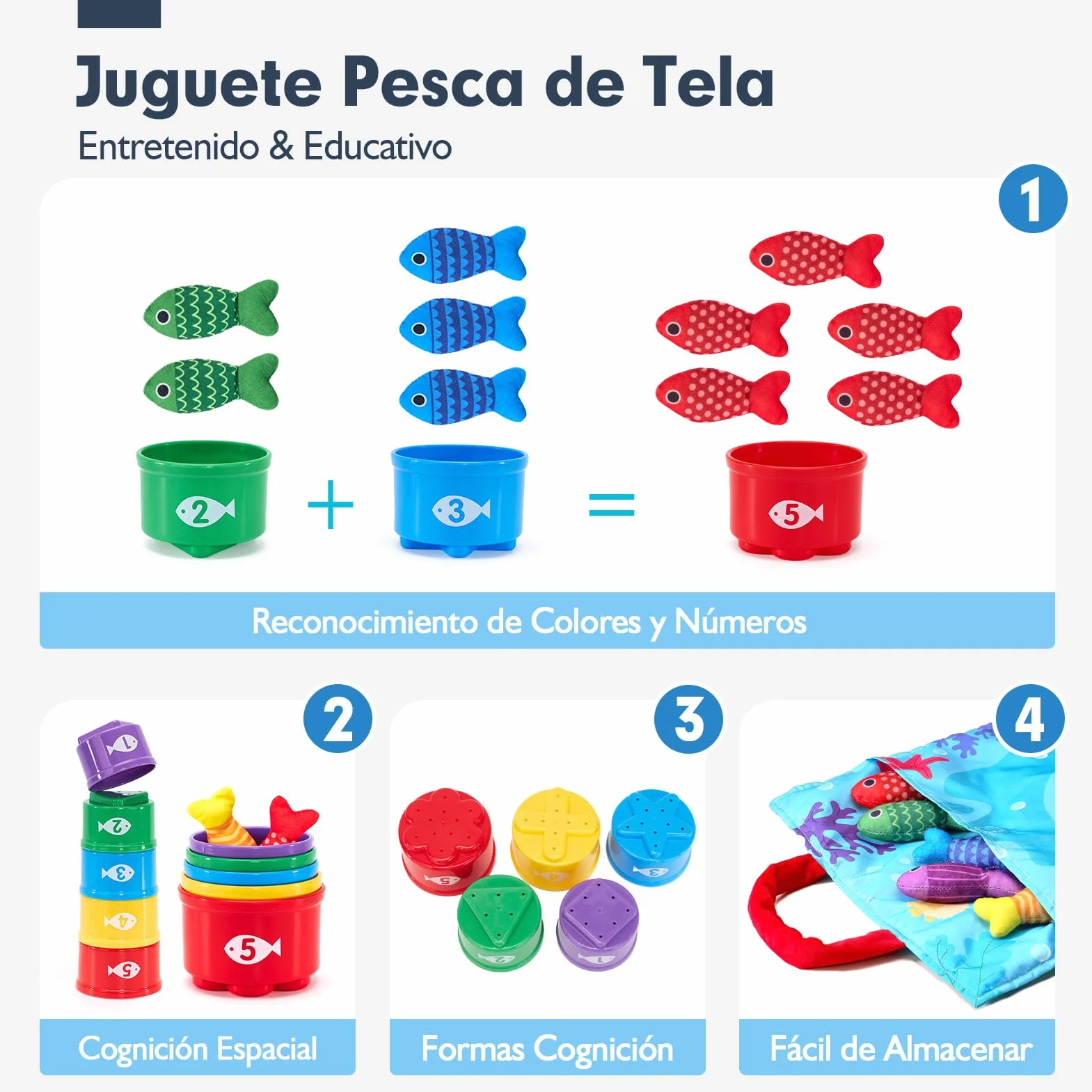 hahaland Juguetes Niños 1 año Montessori - Juego Pesca de Tela Juguetes Montessori Educativos Niños 1 2 3 años - Original Regalo Bebe 1 año Niño Niña
