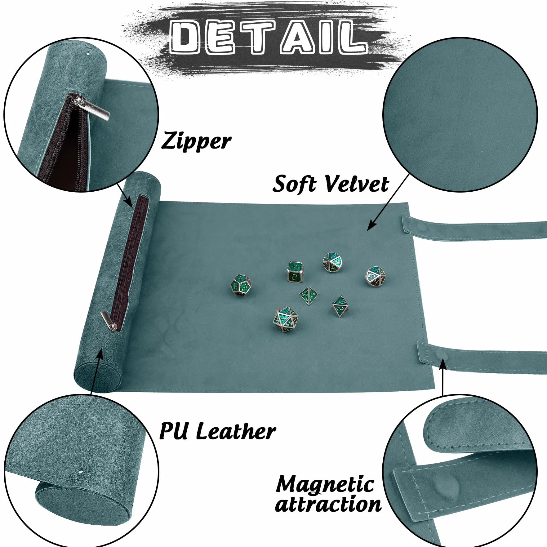 SIQUK 2 Piezas Tapete para Dados 2 en 1 Bandeja de Dados Plegable Bolsa Almacenamiento Tablero Dado Cuero PU con Cremallera para DND RPG (Cian, Negro)