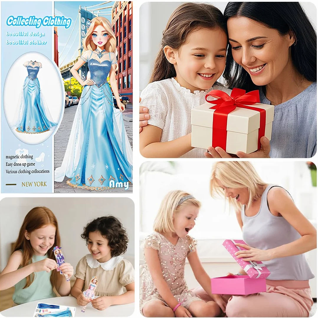 Muñecas de Vestir Magnéticas Muñeca de Papel de Vestir de Princesa Juguete de Juego de Viaje de Simulación y Juego Muñeca de Portátil para Vestir Princesas Regalo para Niña (Amy)