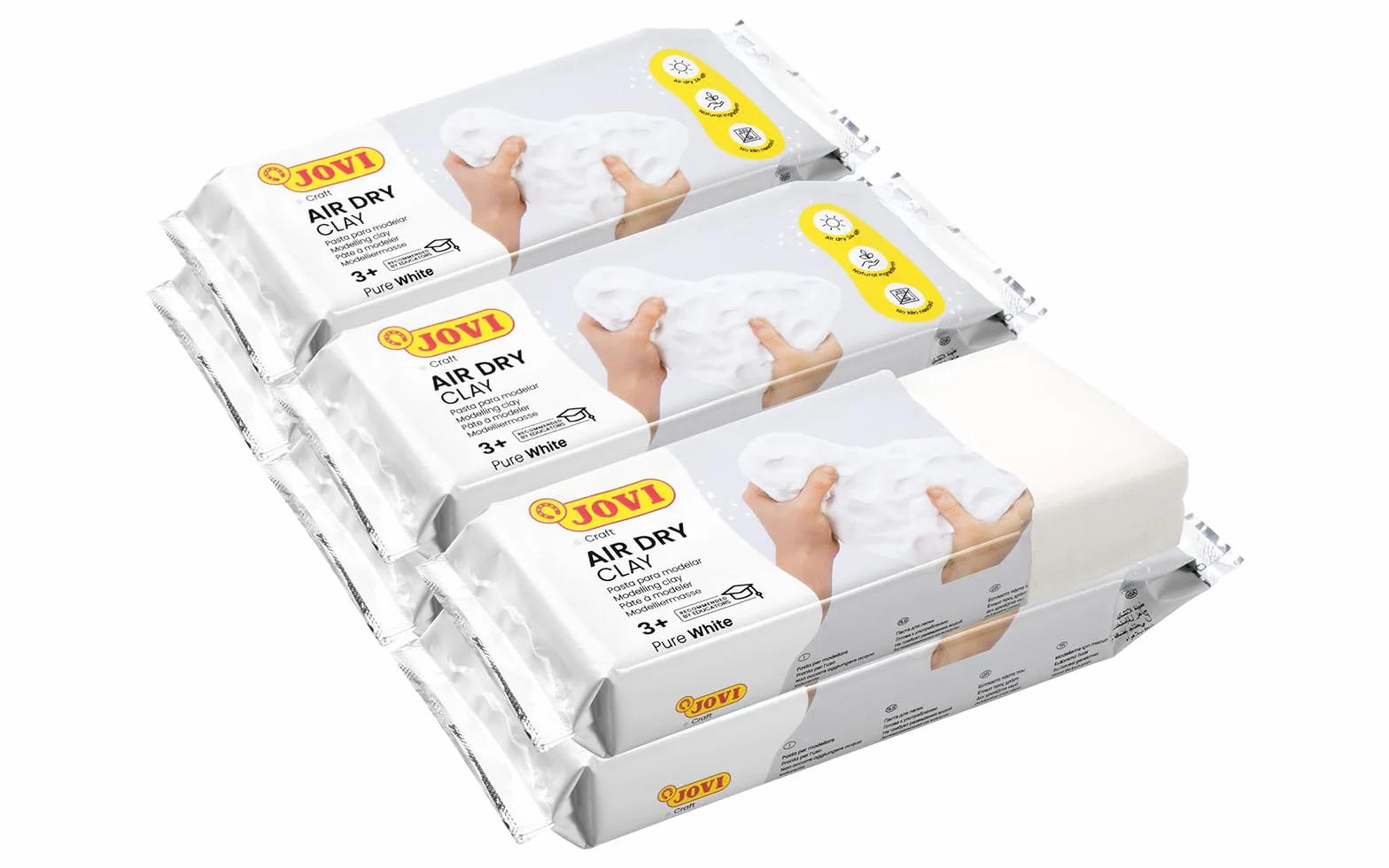 Jovi Air Dry - Arcilla de secado al aire, blanca, 6 x 500g, total 3 kg | Pasta para modelar endurecible sin horno, Manualidades para niños y adultos, sin gluten, no tóxico
