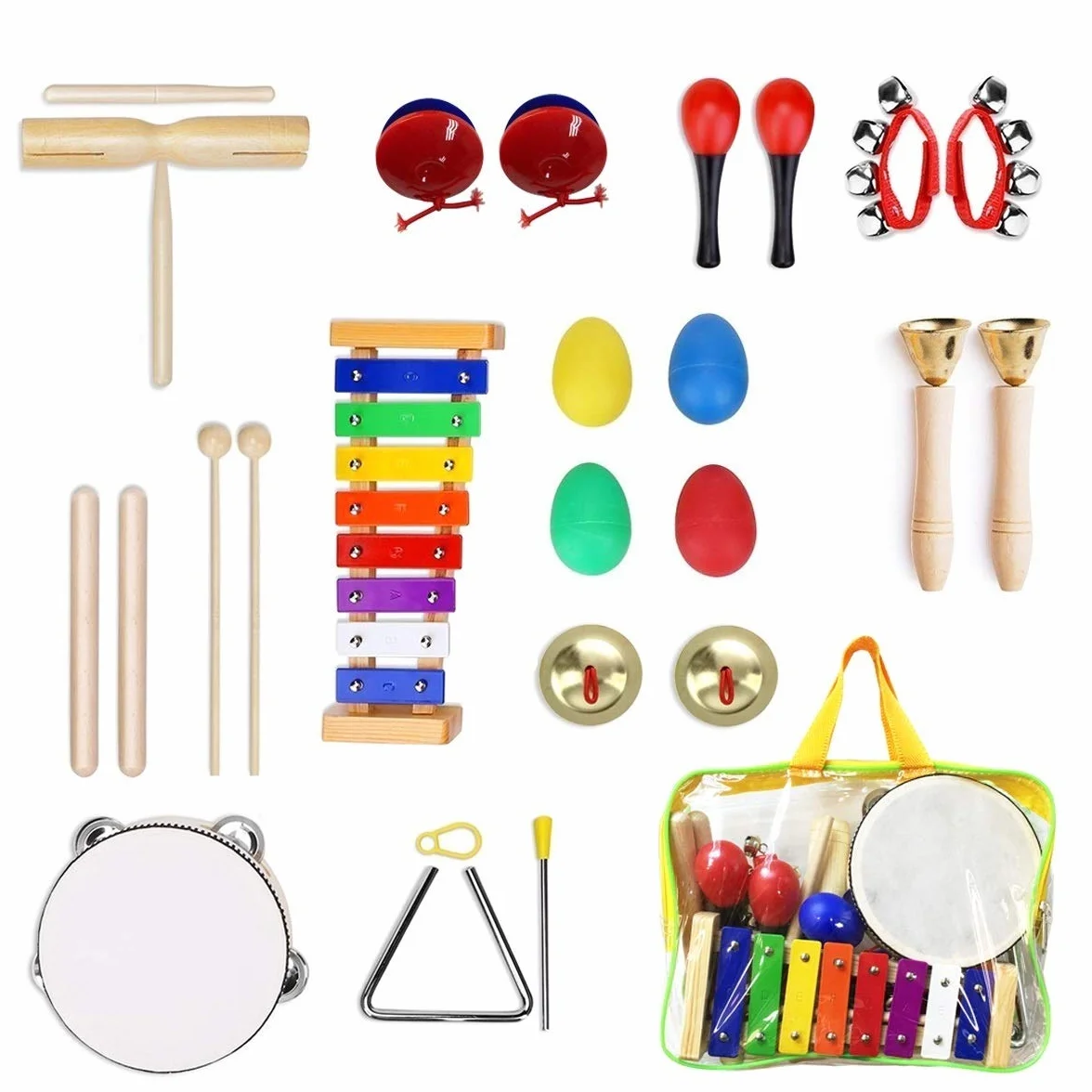 Instrumentos Musicales para Infantil, ULIFEME 24 Piezas Juguetes Músicales de Percusion para Bebes, Xilófono Madera Set de Instrumentos Musicales para Niños Juegos Musical con Una Bolsa de Transporte
