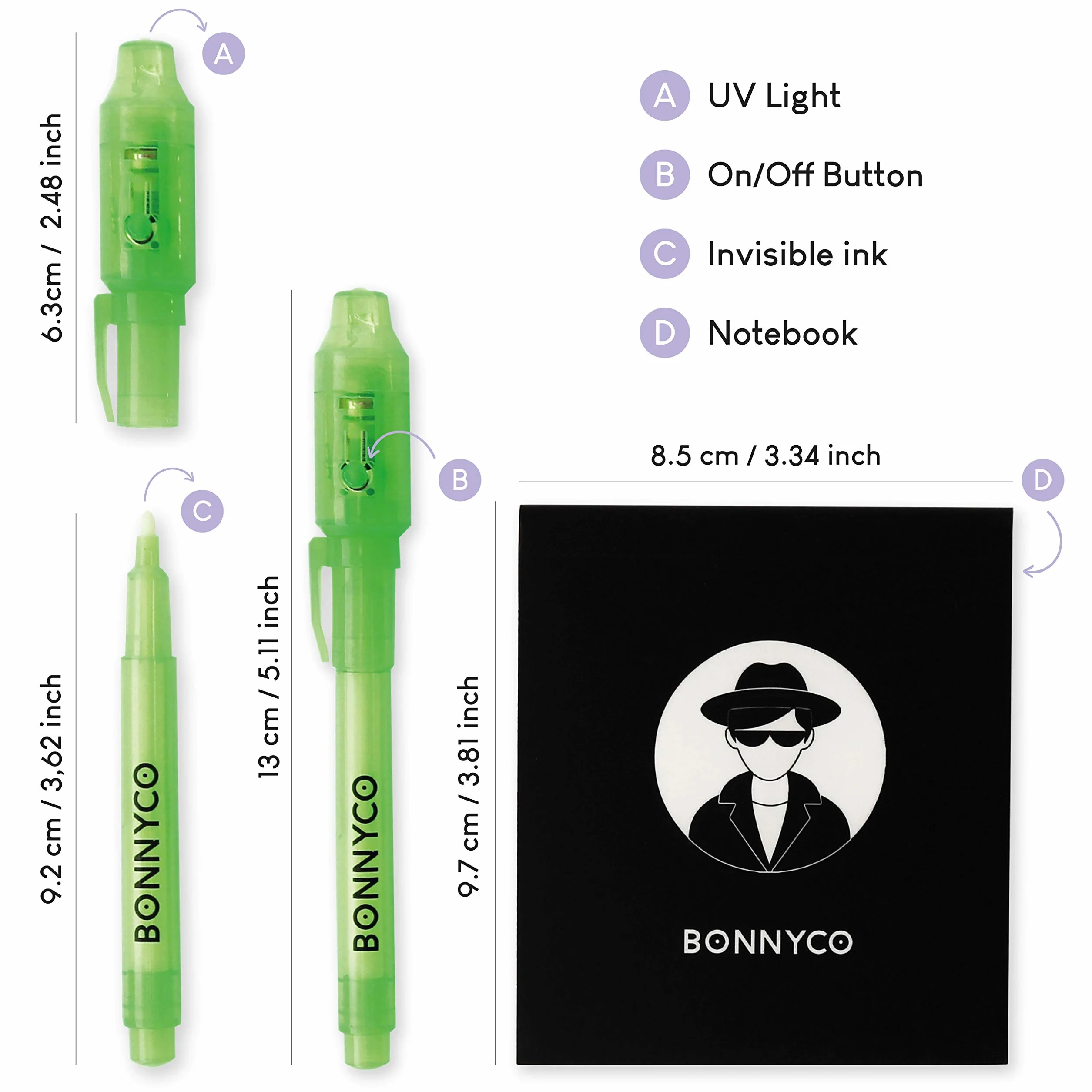 BONNYCO Boligrafo Tinta Invisible y Libreta Pack de 16, Ideal como Regalos Cumpleaños Niños Colegio. Detalles Cumpleaños Niños, Relleno Piñata. Regalos Alumnos Primaria para Comunion y Boda