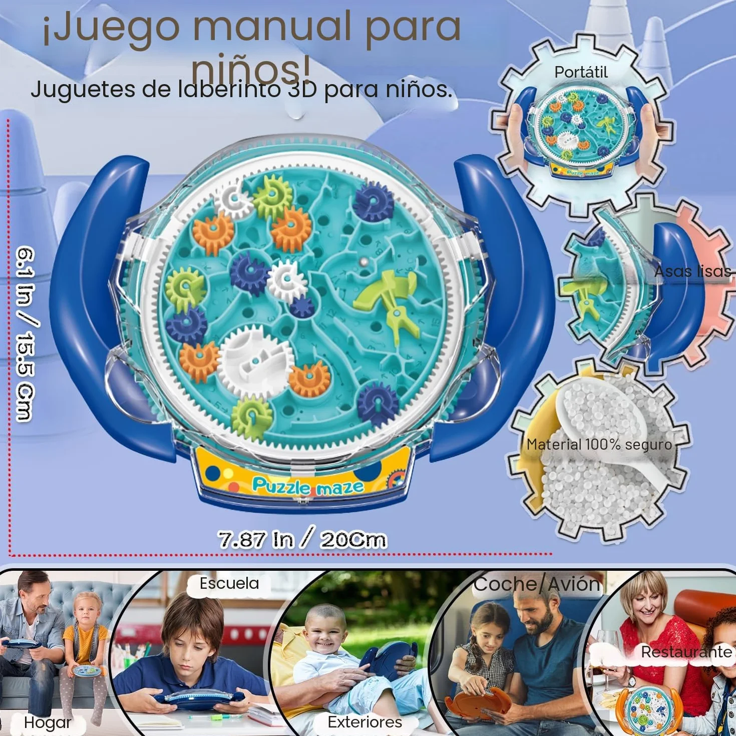 JRD&BS WINL Juego de rompecabezas laberinto 3D para niños y adultos, juguetes educativos para niños y niñas, regalo para niños, tablero de laberinto de gravedad, juguete IQ (azul)