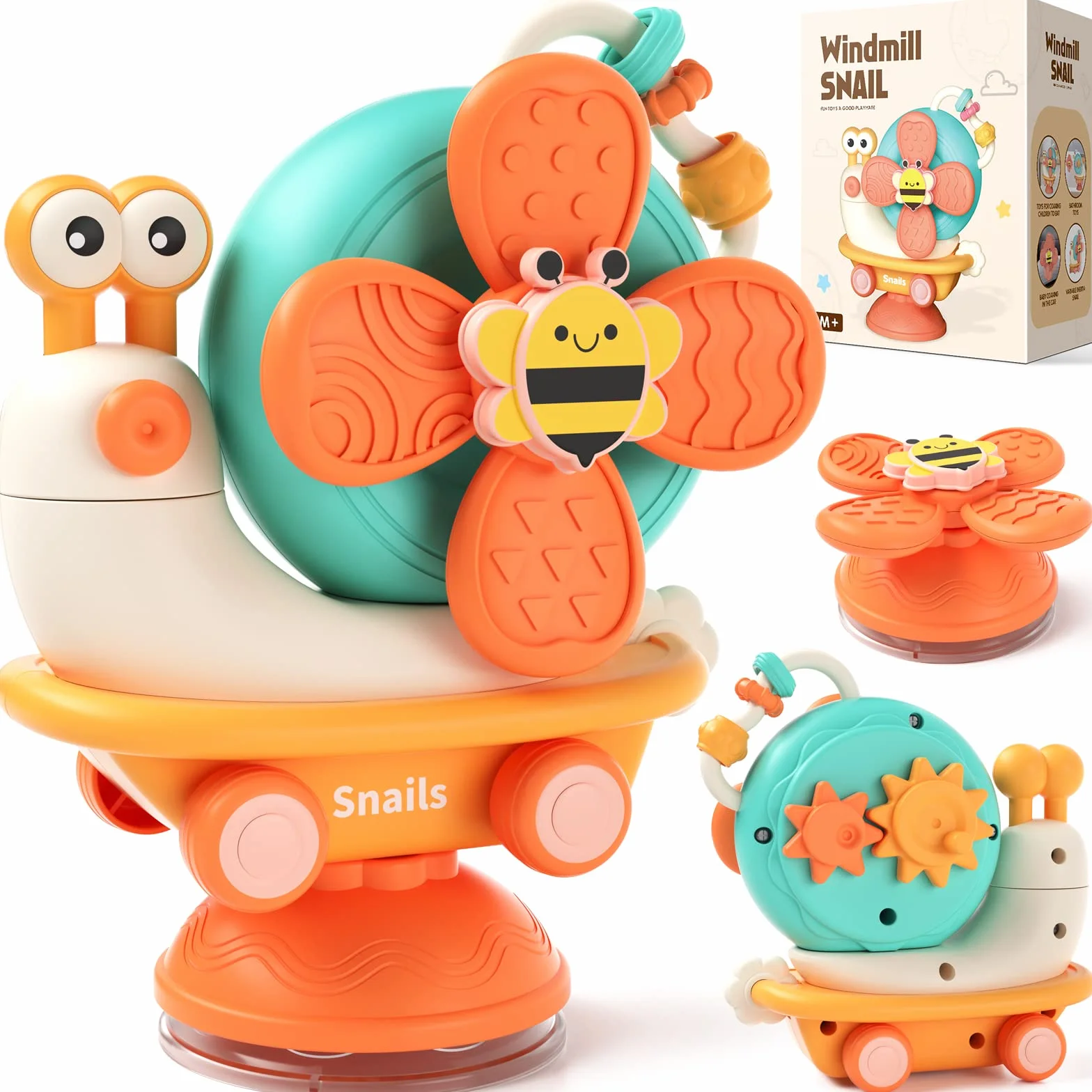 VORENUS Juguetes Giratorios con Ventosa para La Trona, Bebé y Juguetes Sensoriales de Baño, Montessori Juguetes Bebes 6-12 Meses, Regalo Niña Niño 7 8 9 10 11 Meses 1 año