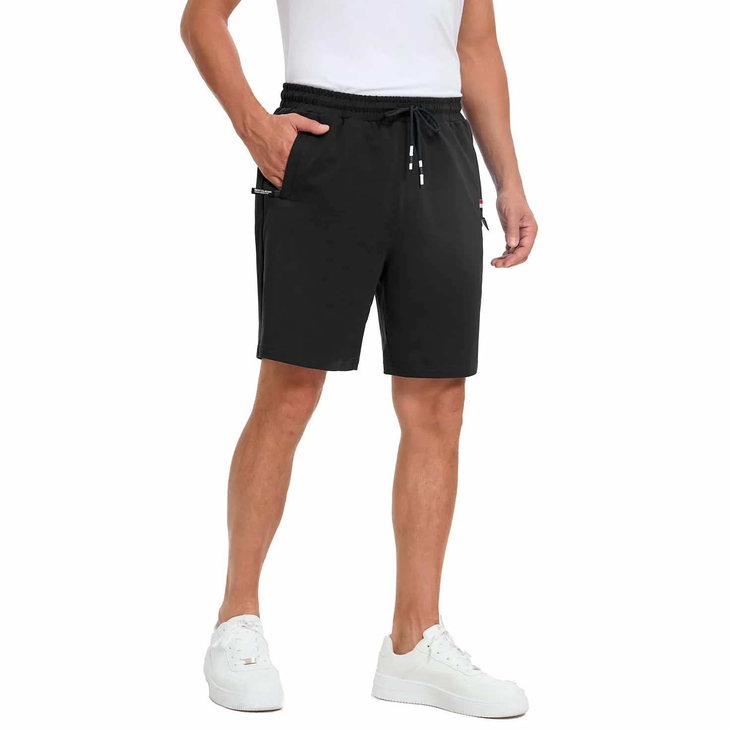 Pantalón Corto Hombre Algodón Deportivo para Correr Yoga Bermuda Elásticos Transpirable Bolsillos Cremallera