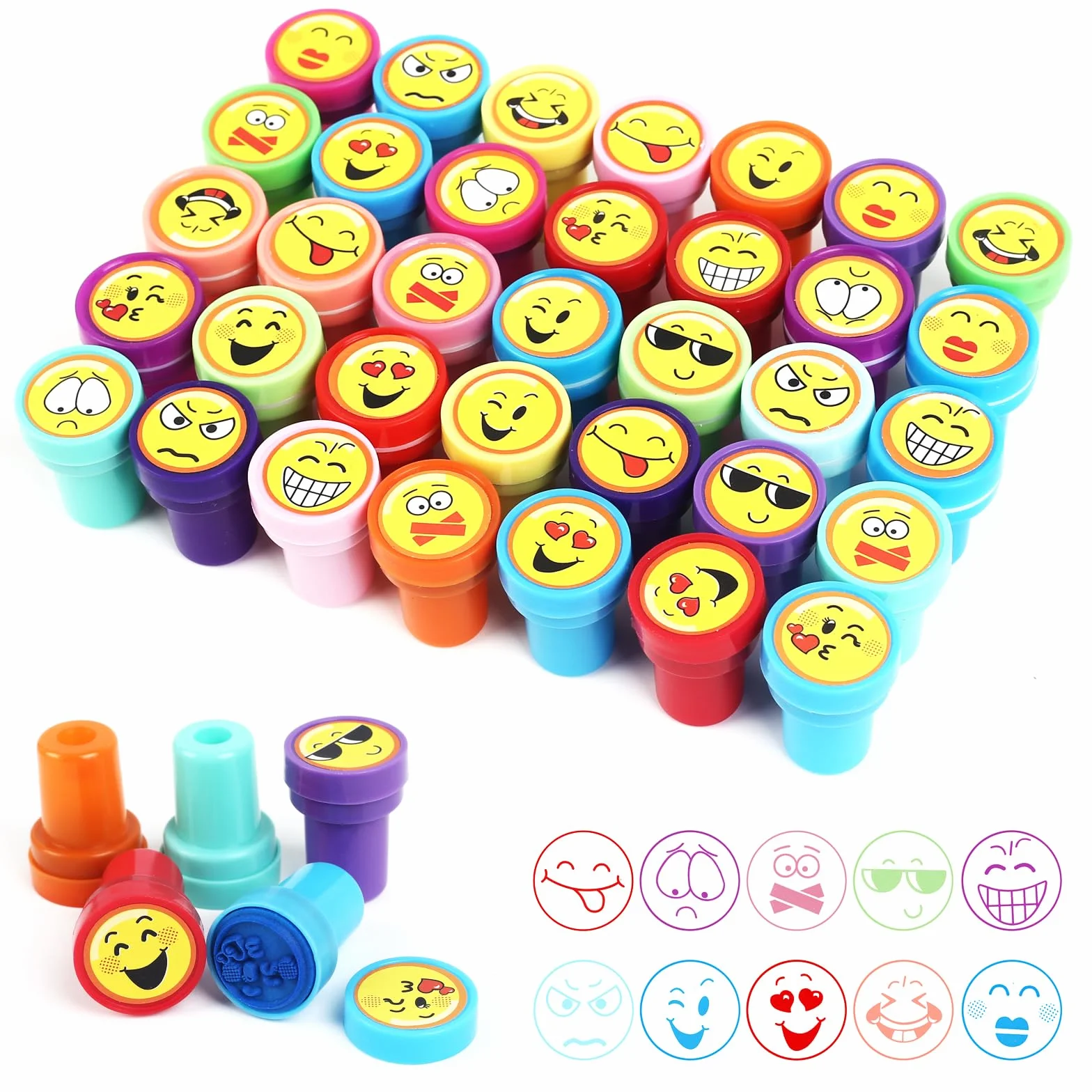 Gudotra 36pcs Sellos para Niños Sellos de Entintado Niños Favor de Fiesta Infantil Regalo de Cumpleaños Cajas de Sorpresas (Emoji)