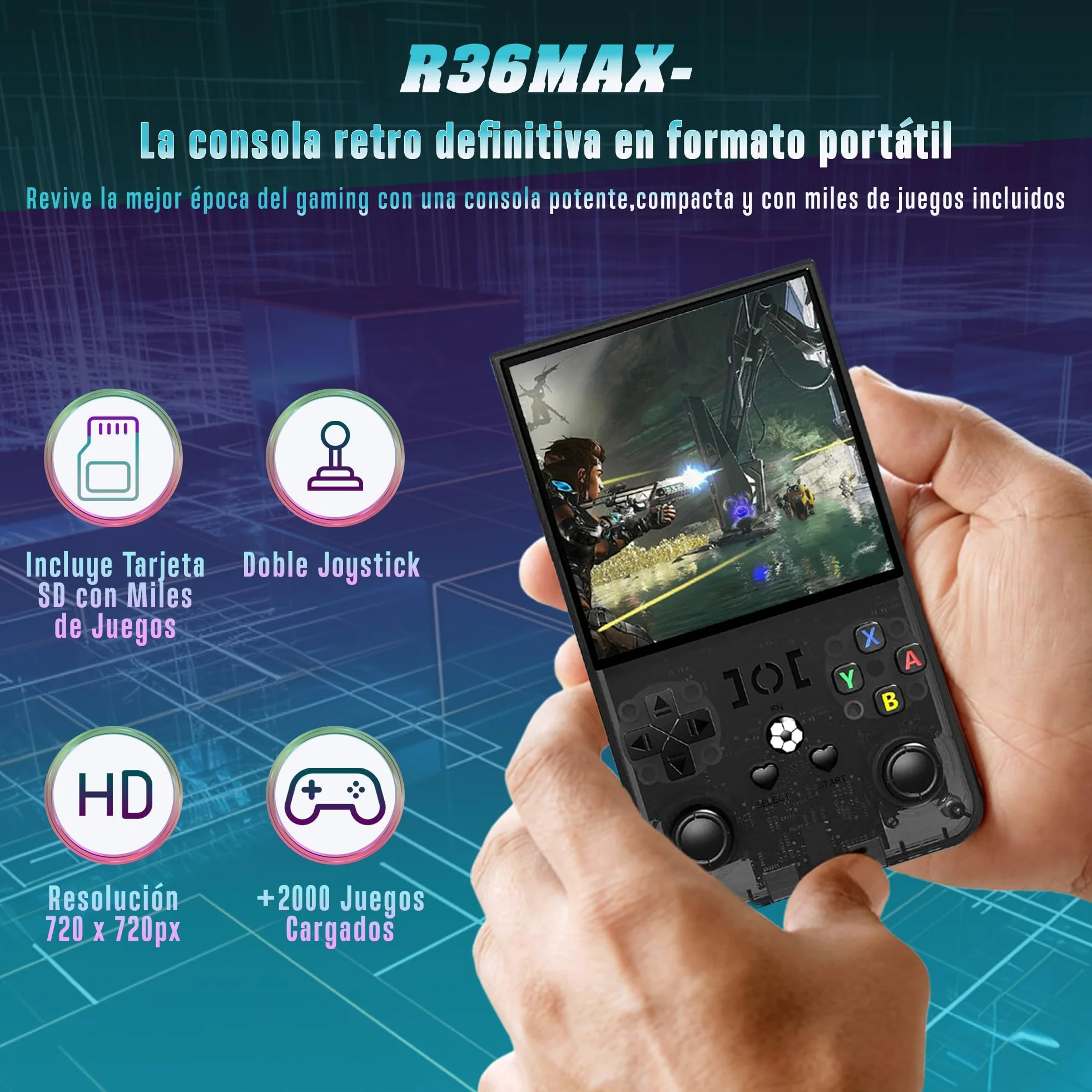 Brown Rubber Bear Consola Retro Portátil R36MAX 2026 con más de 15.000 juegos y Funda Protectora, Pantalla IPS HD de 4 pulgadas, 64 GB de Memoria, Batería de 4000 mAh hasta 6 h, Linux optimizado.