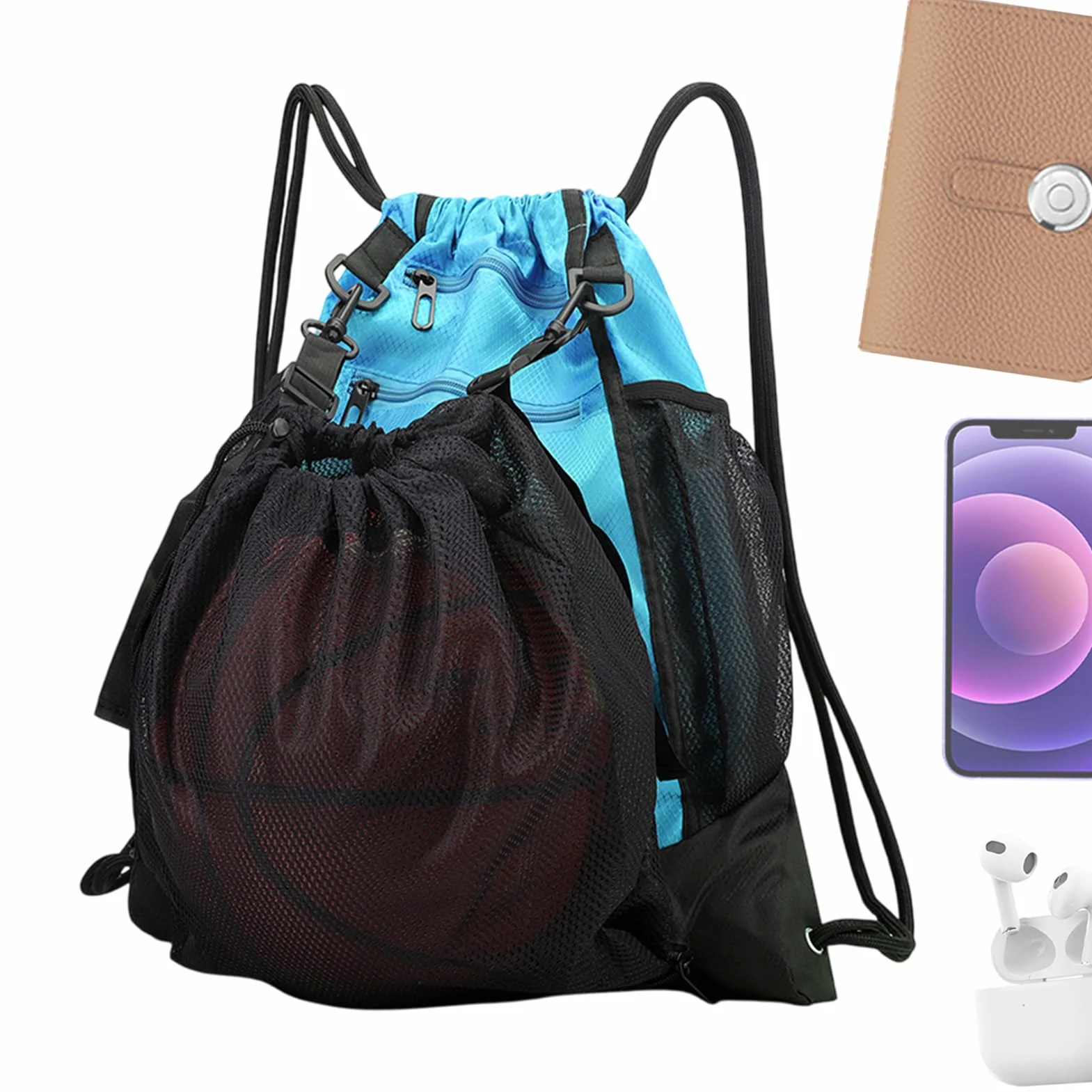 Mochila de baloncesto plegable con cordón para exteriores, diseño transpirable, ligera
