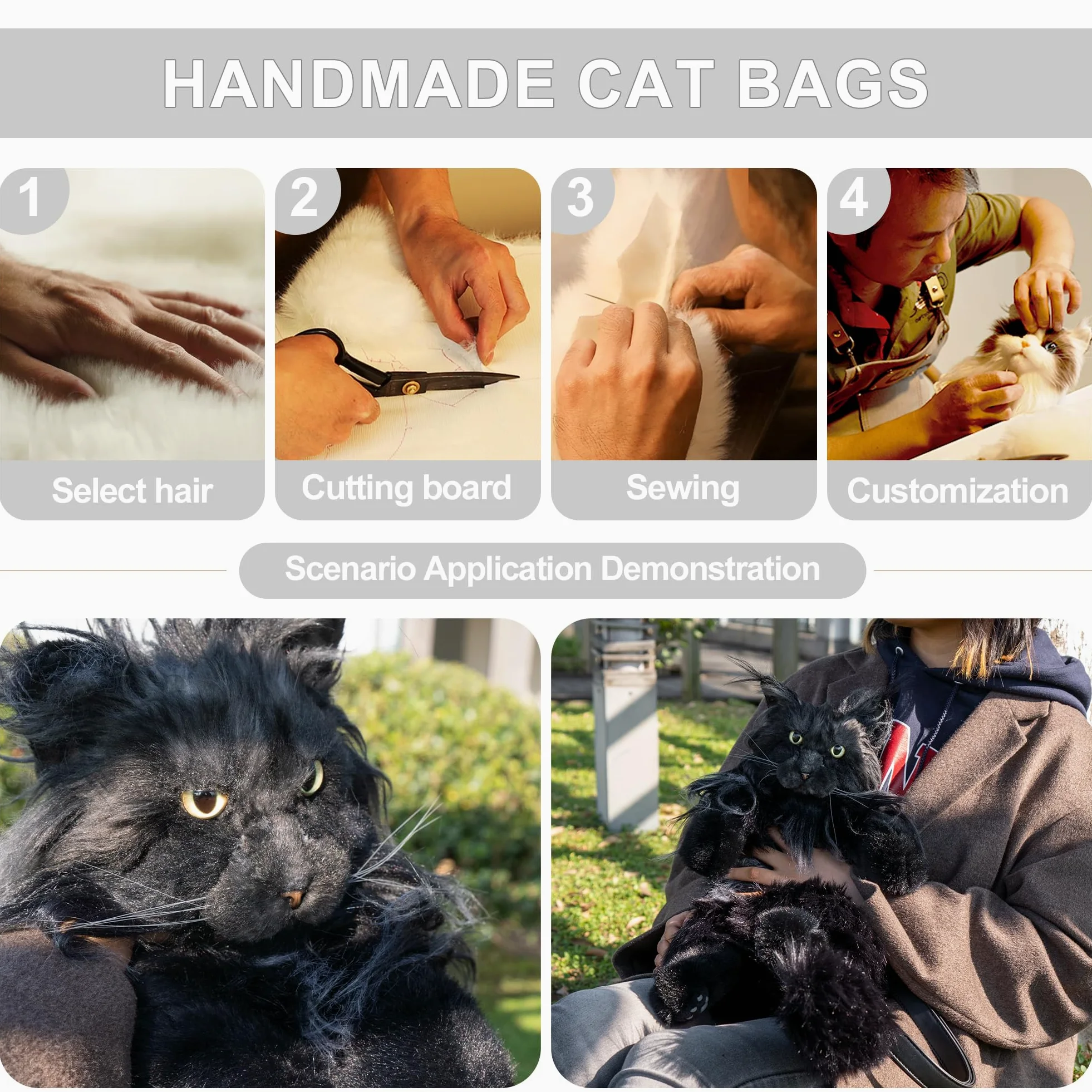 Chongker Juguetes de peluche hechos a mano realistas de peluche compañero de mascotas regalos para mujeres cumpleaños aniversario (bolsa negra), Mainecoon Negro, L