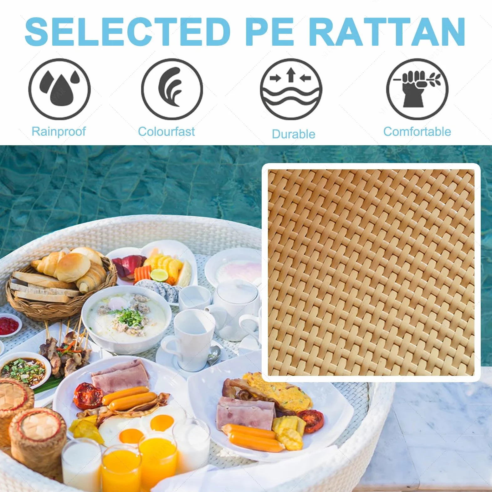 Bandeja Flotante para Piscina para Comida Y Bebidas - Redonda De 60 Cm, Soporta Una Carga De 5 A 7 Kg. Ideal para Piscinas Al Aire Libre En Hoteles Y Alojamient(Café-Rectángulo)