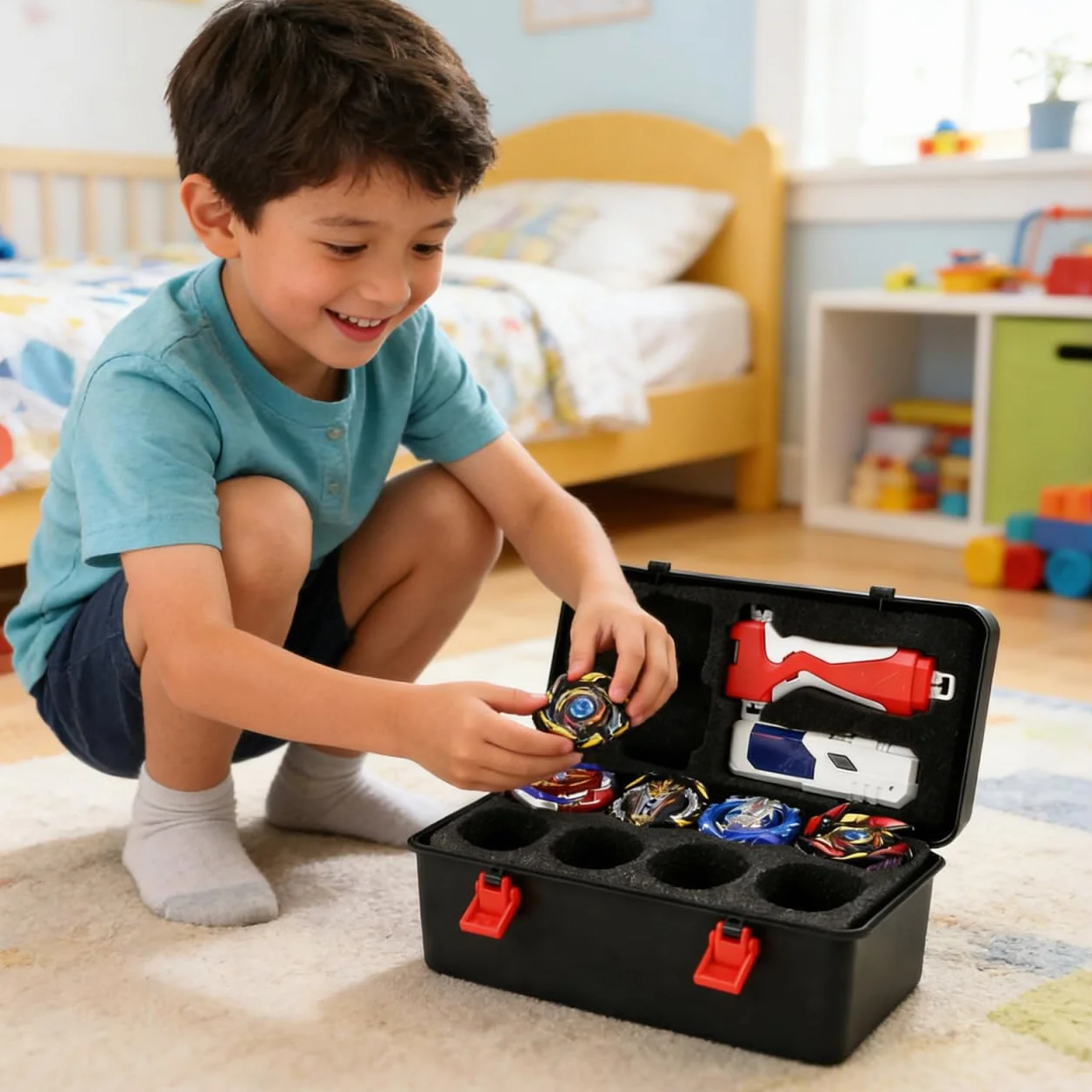 Gyro Organizer Aufbewahrungsbox mit Griff leichter Kunststoff Battling Top Aufbewahrungskoffer für Separates Fächer-Design schützt Zubehör tragbare Spielzeugbox für Reisen und