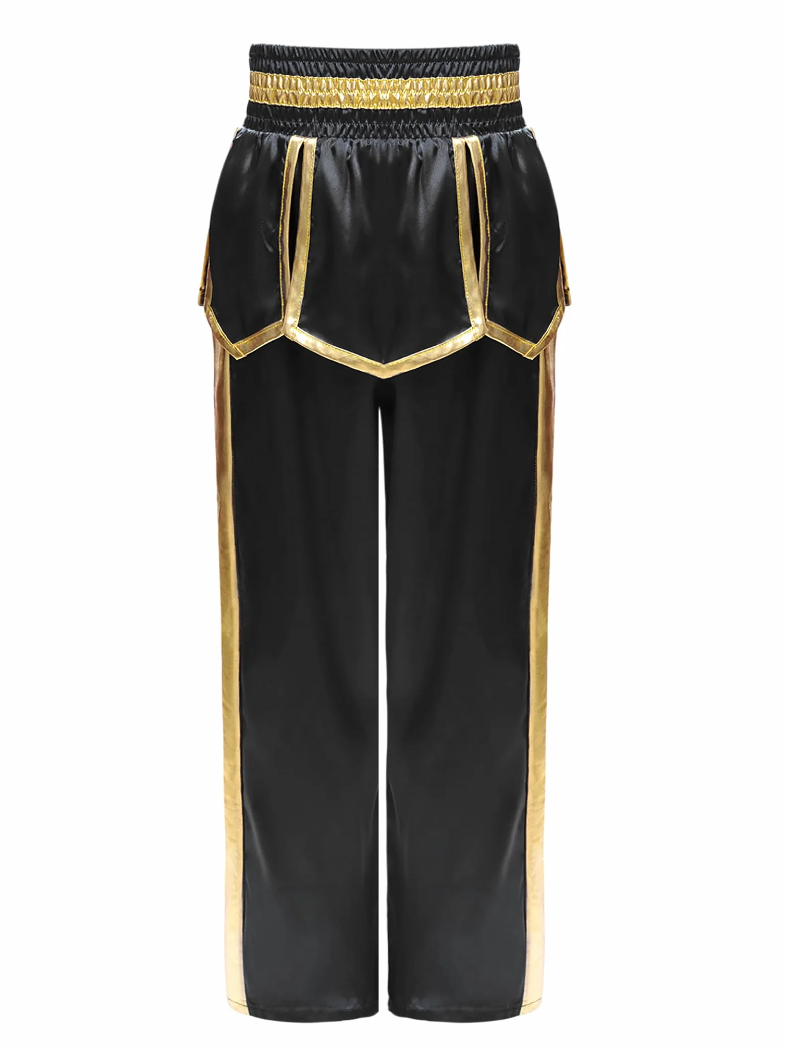 Pantalones largos kickboxing niños satén corte ancho entrenamiento Muay Thai MMA