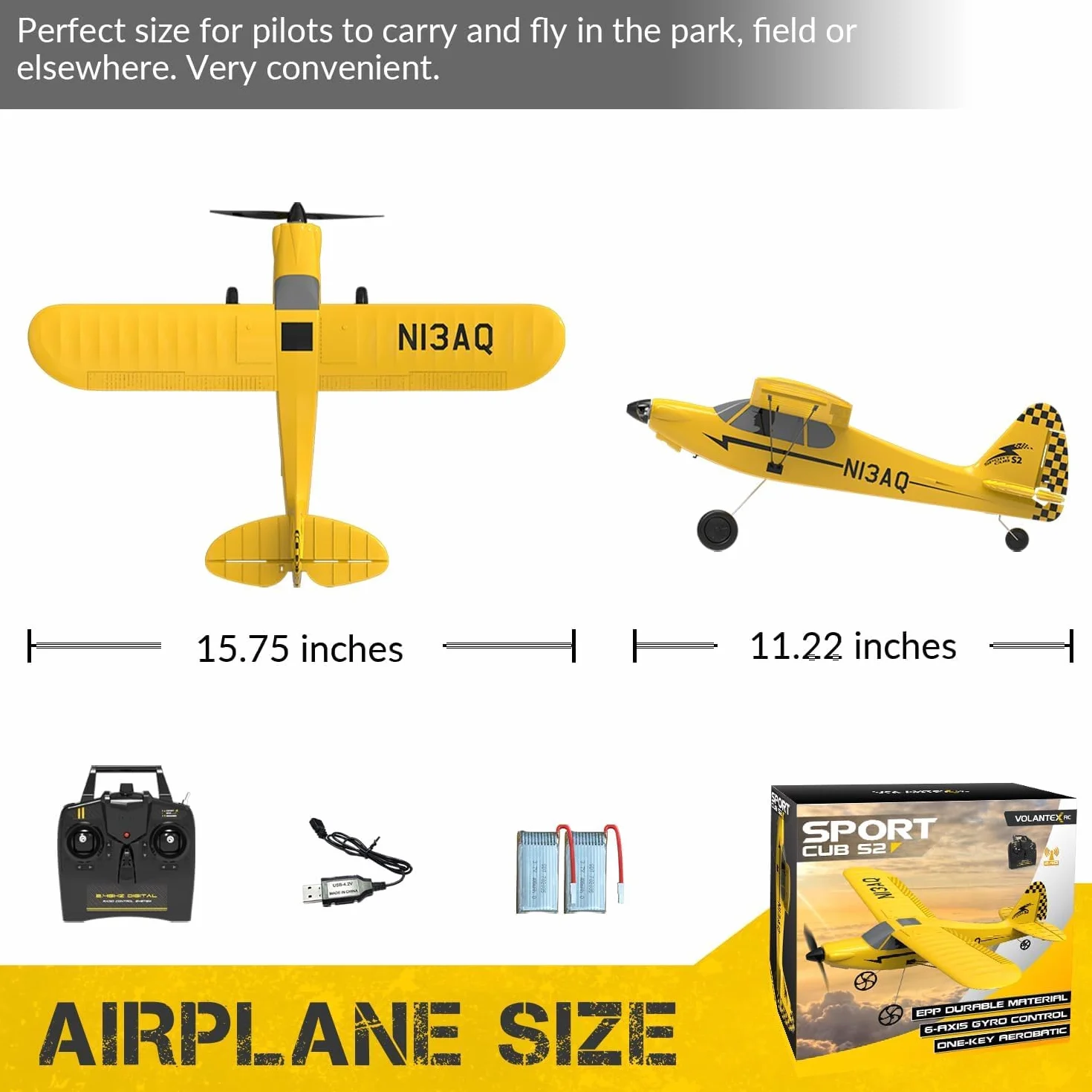 volantexrc Sport Cub S2 - Avión RC de 3 Canales con Estabilizador Giroscópico de 6 Ejes, Sistema 2.4 GHz, RTF con 2 Baterías, Ideal para Adultos, Niños y Principiantes