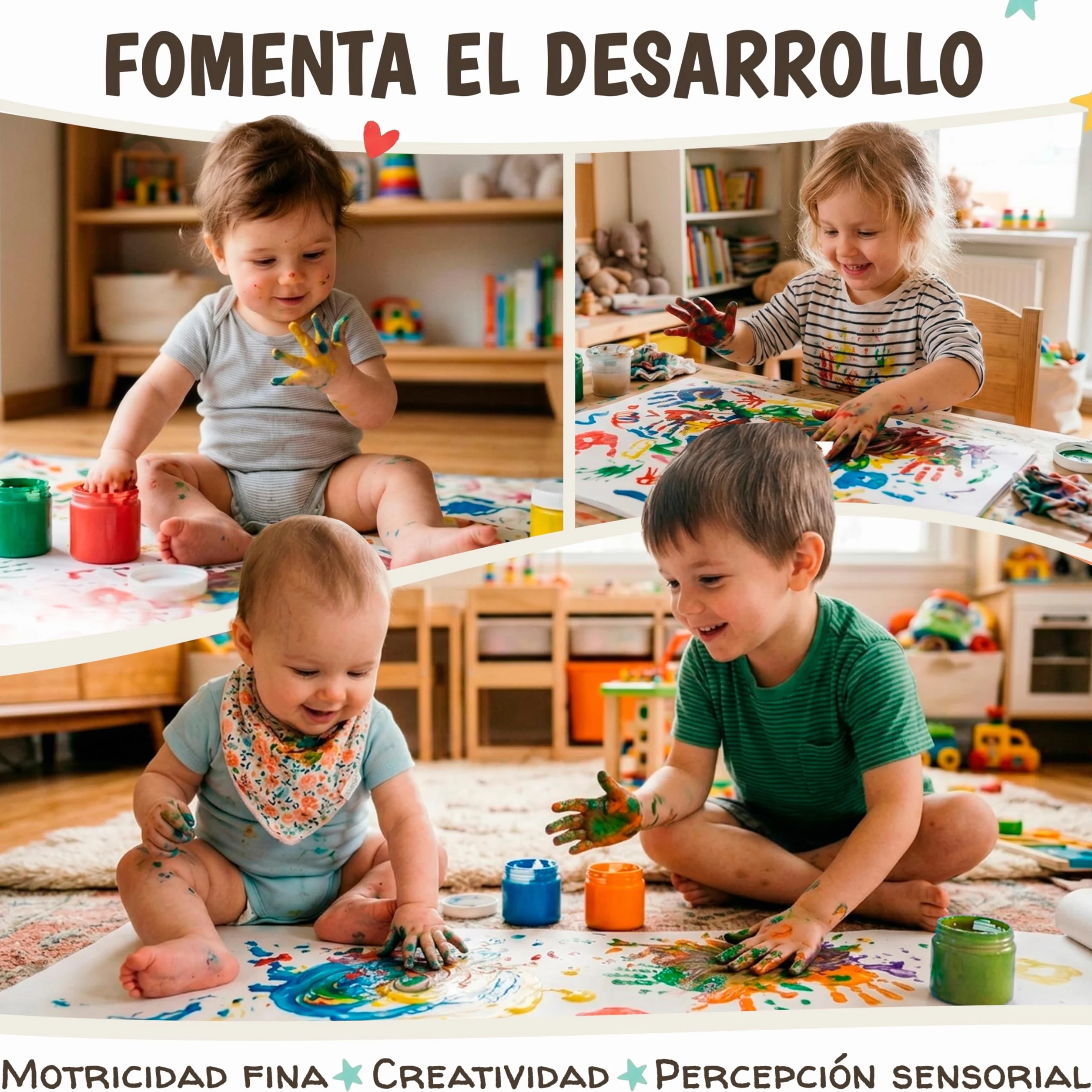 Pintura Dedos Bebe No Toxica Lavable 6x60ml – Pintura de Dedos Para Niños 1, 2, 3 años | Pintar con Manos y Pies | Pinta con Manos & Huellas Bebé Multi Superficia